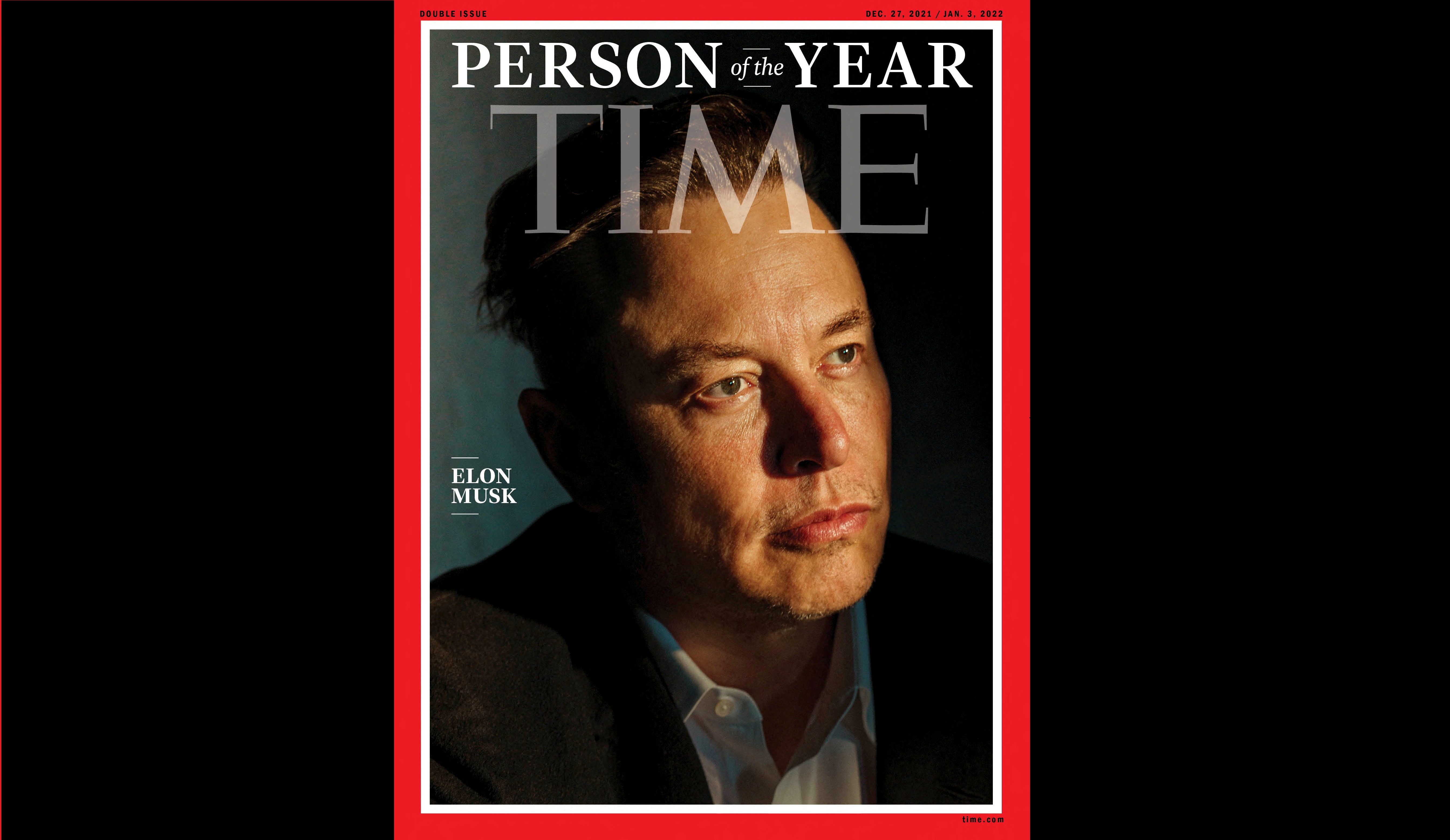 FILE PHOTO: Elon Musk poses on the cover image of Time magazine's 2021 "Person of the Year" edition