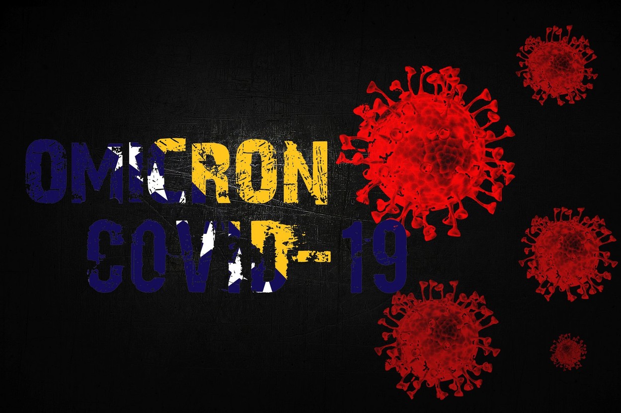 A new strain of coronavirus Covid-19 named Omicron and the flag of Bosnia and Herzegovina. Concept of the new Variant Omicron Virus from Africa