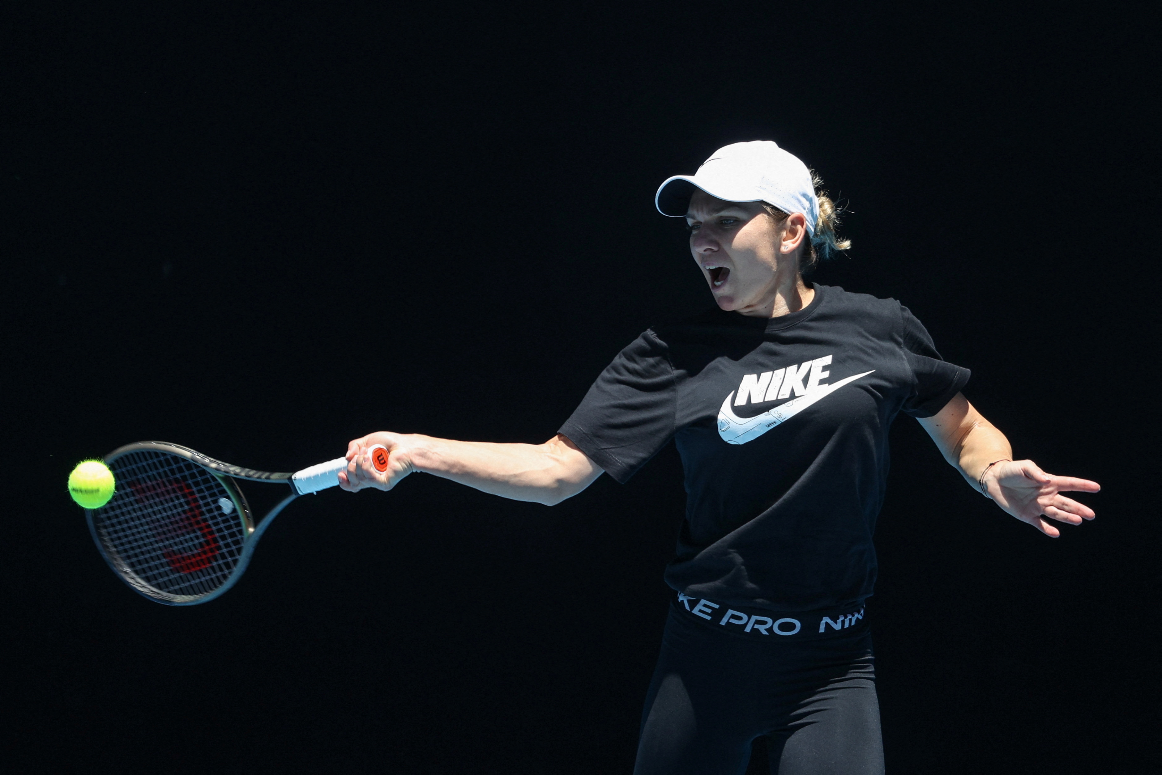 Romania's Simona Halep practices at Melbourne Park in Melbourne