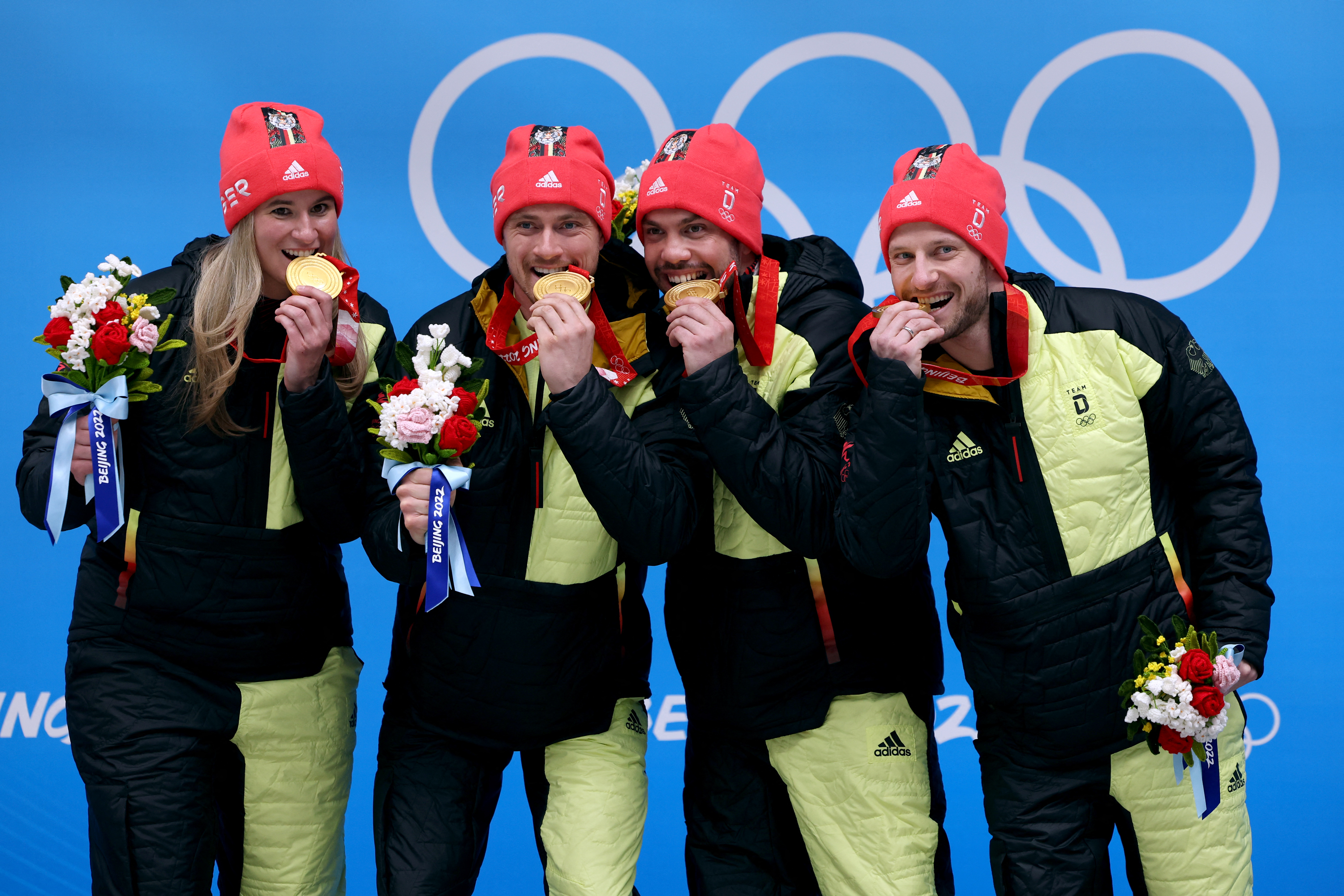 Victory Ceremony - Luge - Team Relay