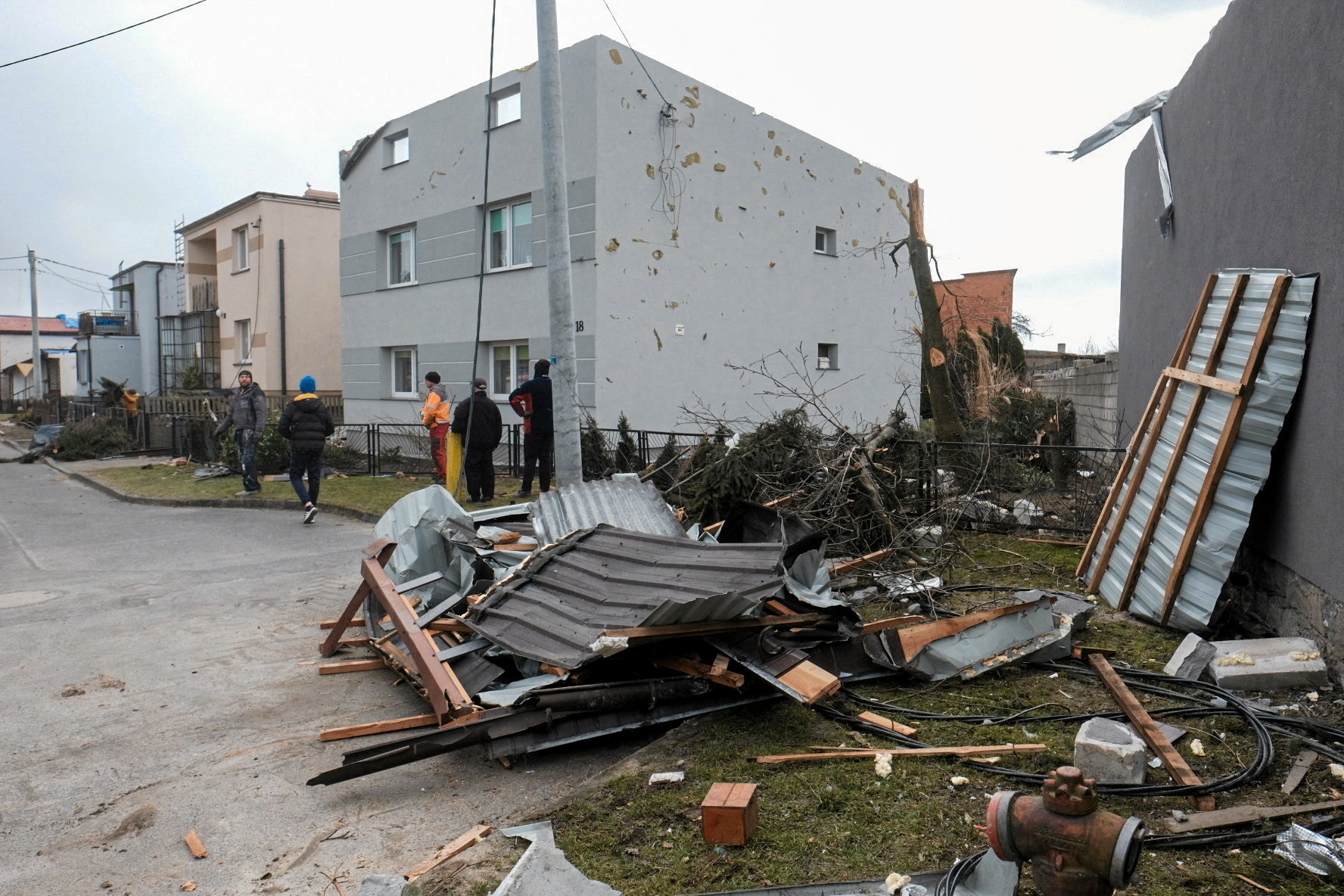 Damaged houses are seen following a storm in Dobrzyca near Jarocin