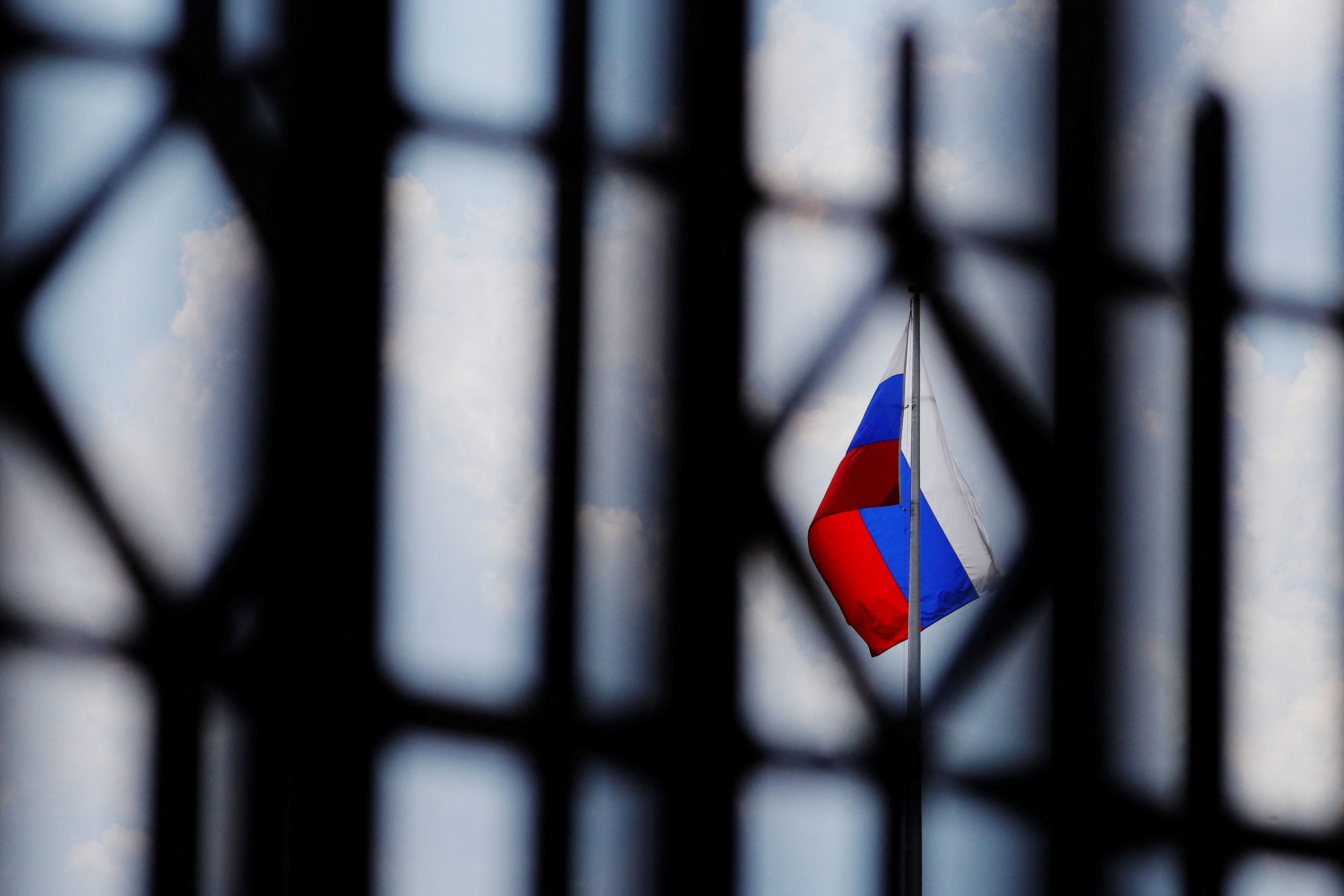 FILE PHOTO: The Russian flag flies over the Embassy of Russia in Washington