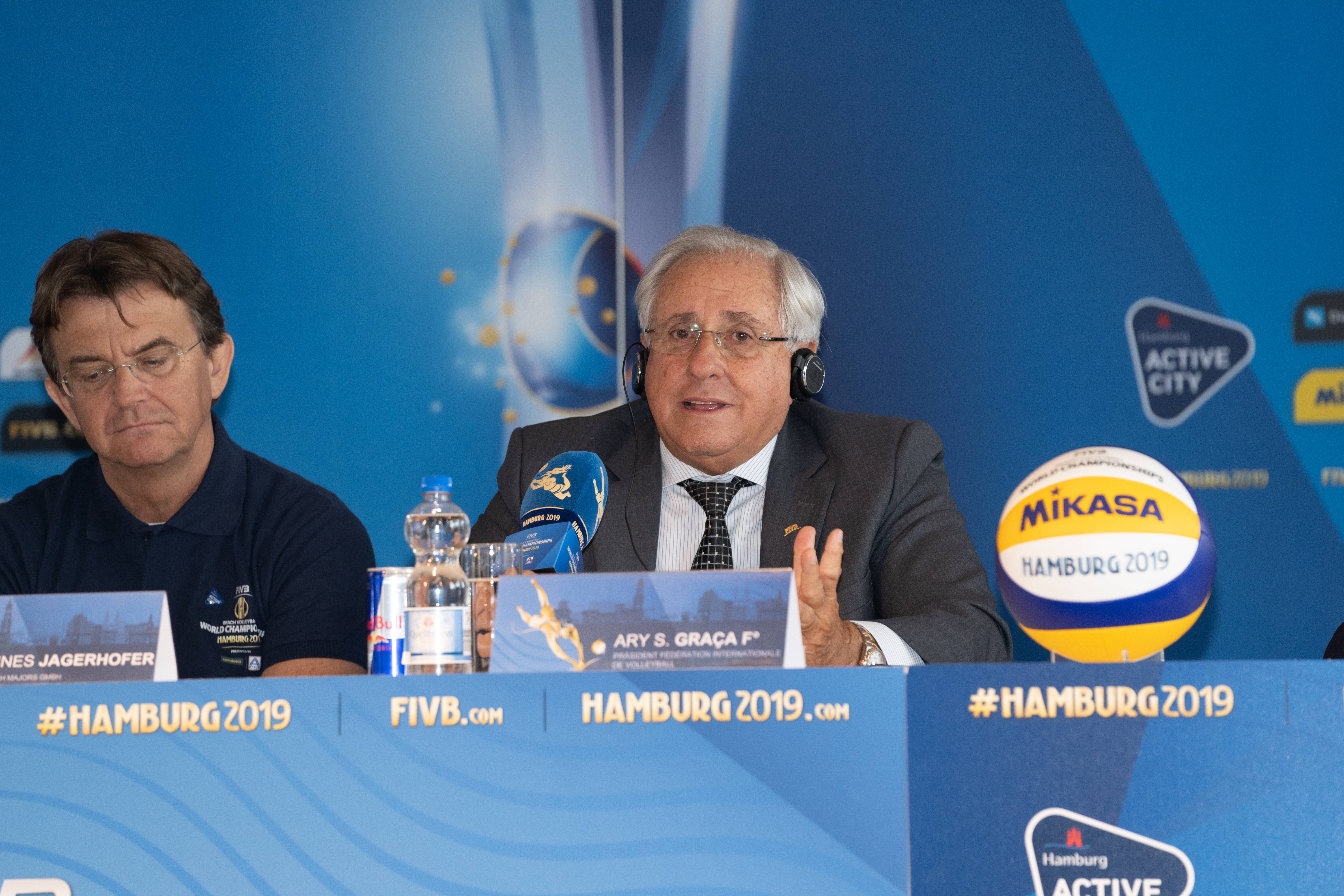 Kick off Pressekonferenz der World Champs Hamburg FIVB Beach volleyball Beachvolleyball Weltmeist