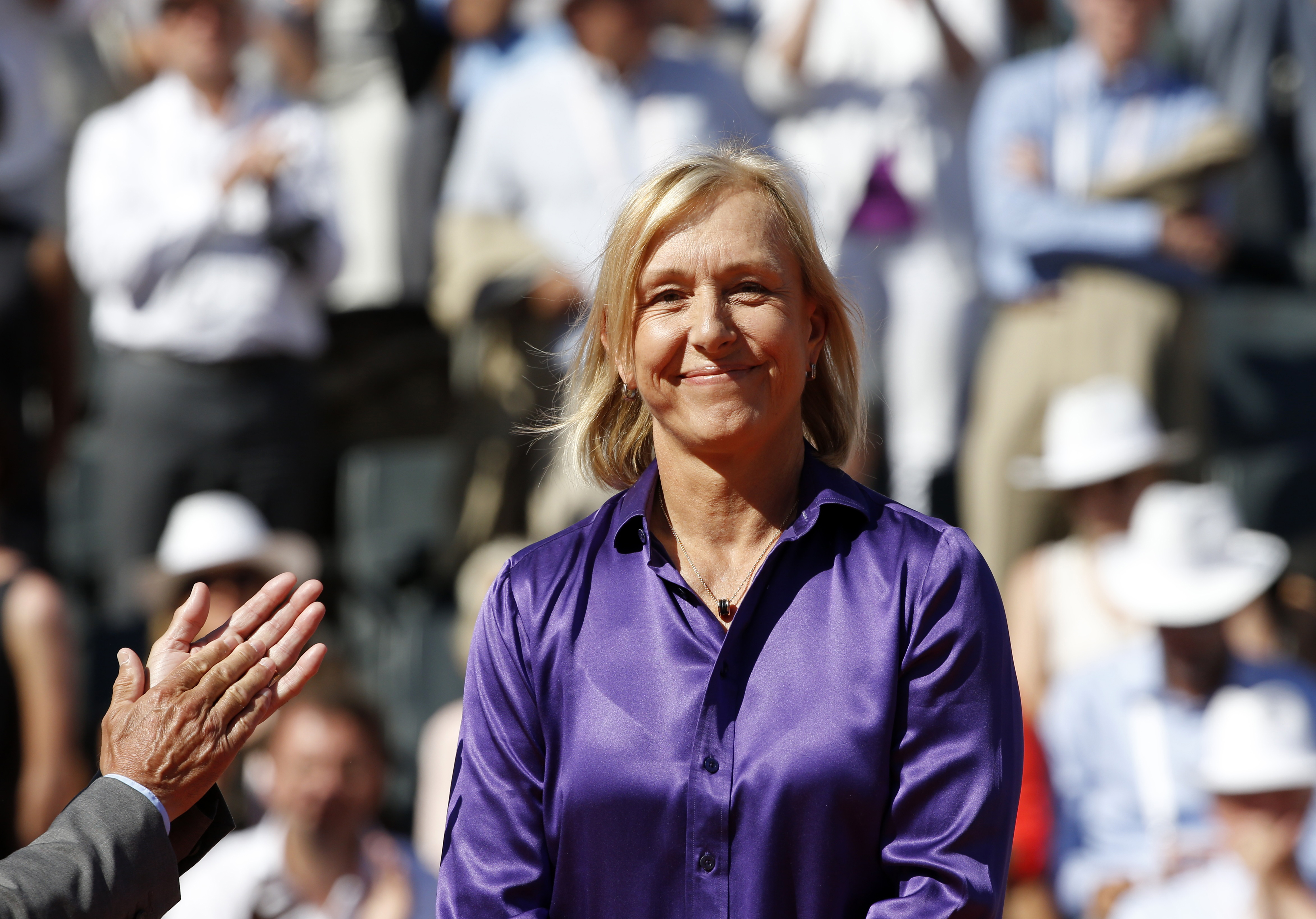 Former tennis player Martina Navratilova attends the trophy ceremony after Serena Williams of the U.S. won her women's singles final match against Lucie Safarova of the Czech Republic in Paris