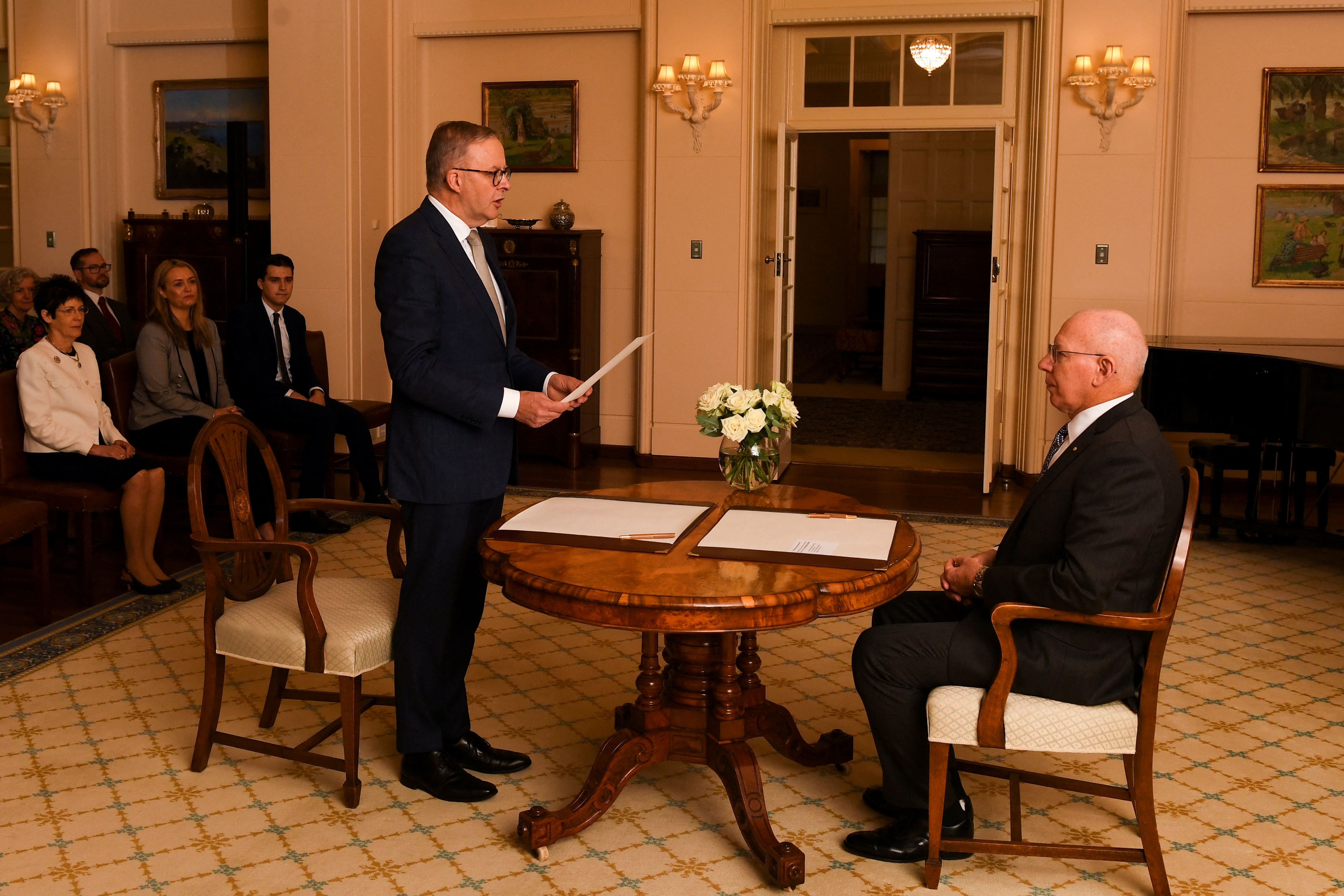 Australian Prime Minister Anthony Albanese takes part in swearing-in ceremony at Government House in Canberra