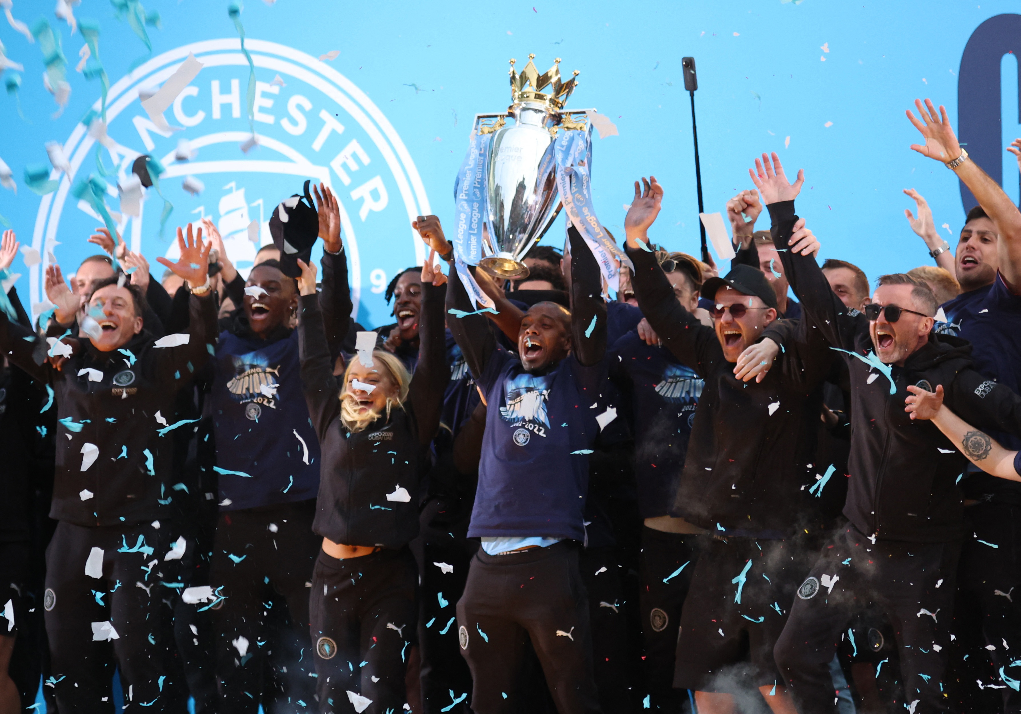 Manchester City celebrate winning the Premier League