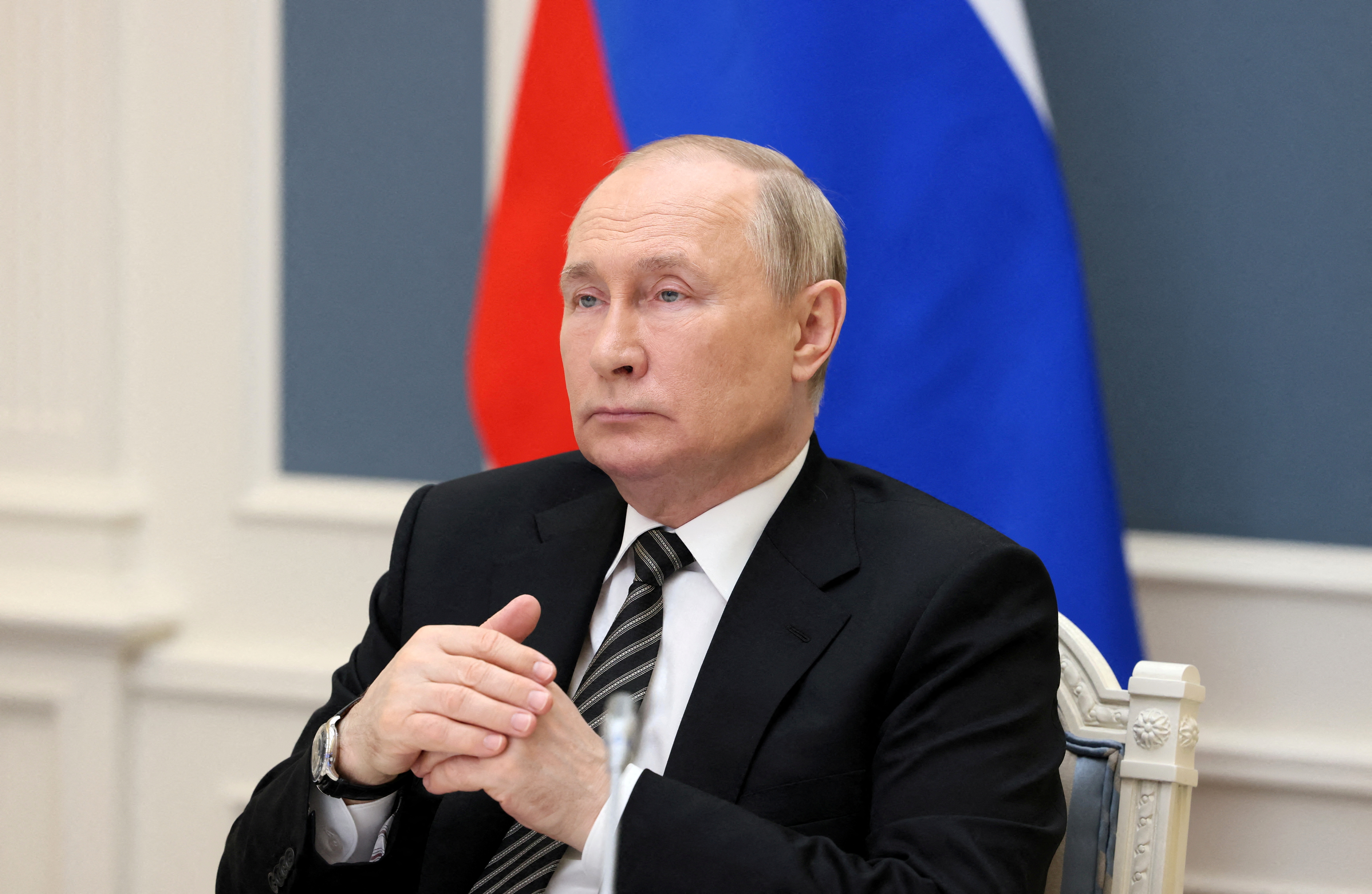 FILE PHOTO: Russian President Putin attends the Supreme Eurasian Economic Council via video link in Moscow