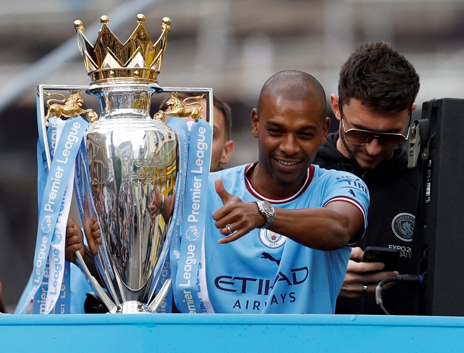 FILE PHOTO: Manchester City celebrate winning the Premier League