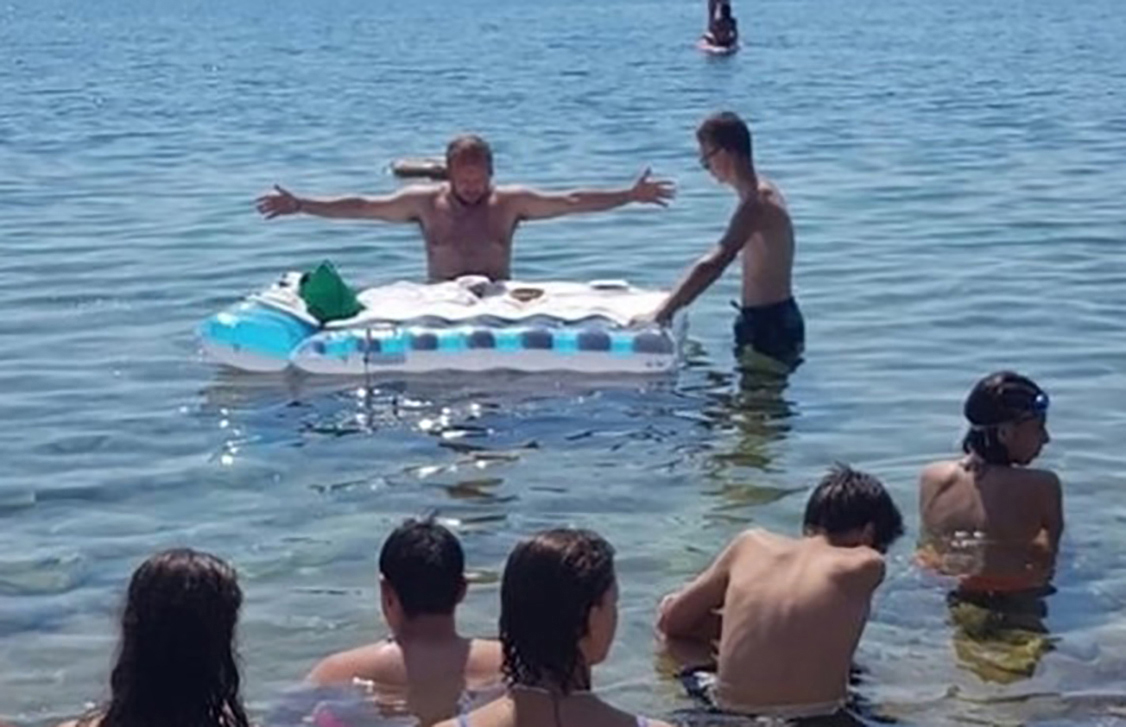 Italy, Crotone ( Calabria region): Heavy temperatures. Italian priest Mattia Bernasconi celebrates a Mass at sea,  now the parish priest is investigated by the Crotone Prosecutor's office for offense to religion (he celebrated breast free)