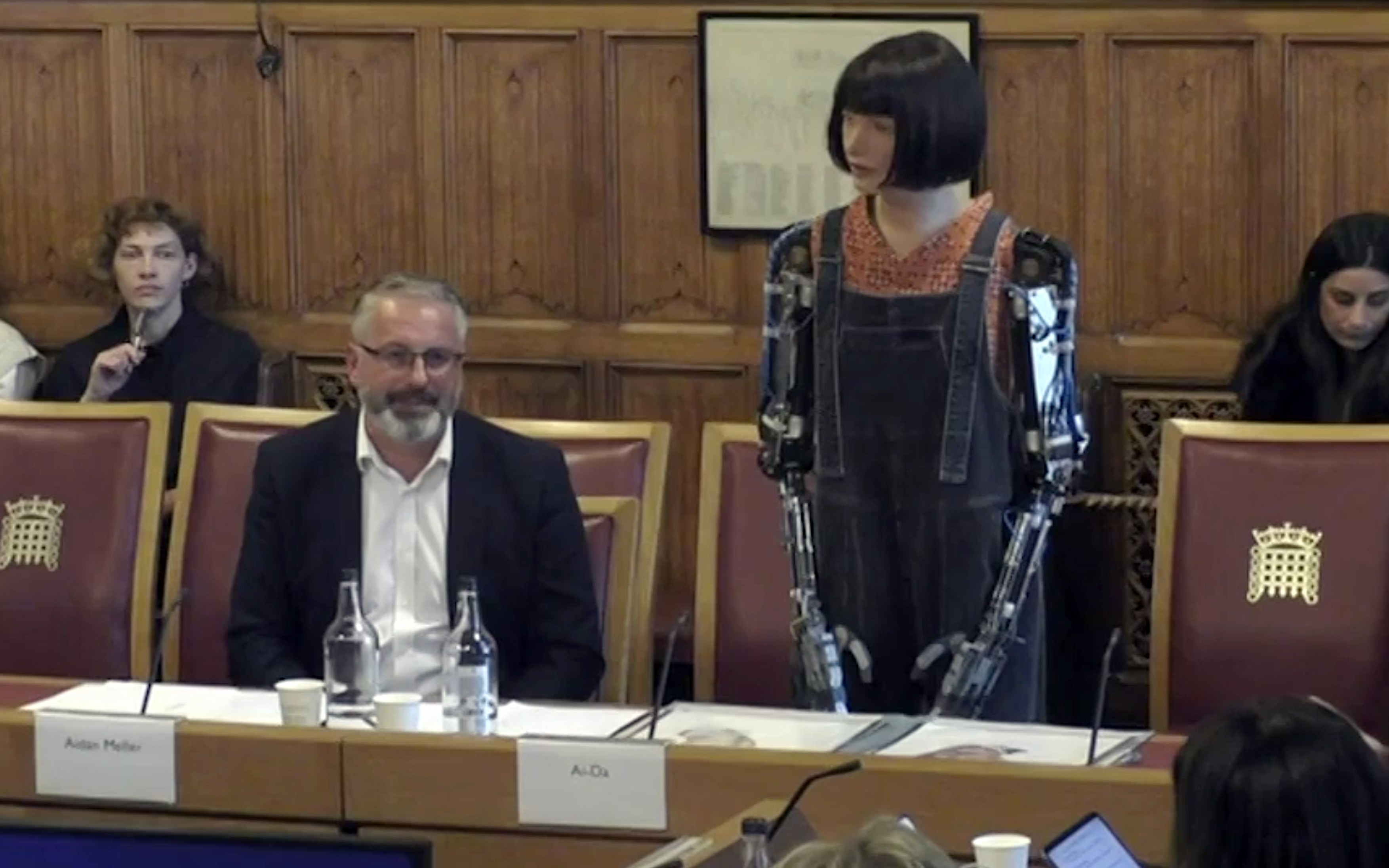 Robot takes questions about aritificial intelligence at the UK's Houses of Parliament