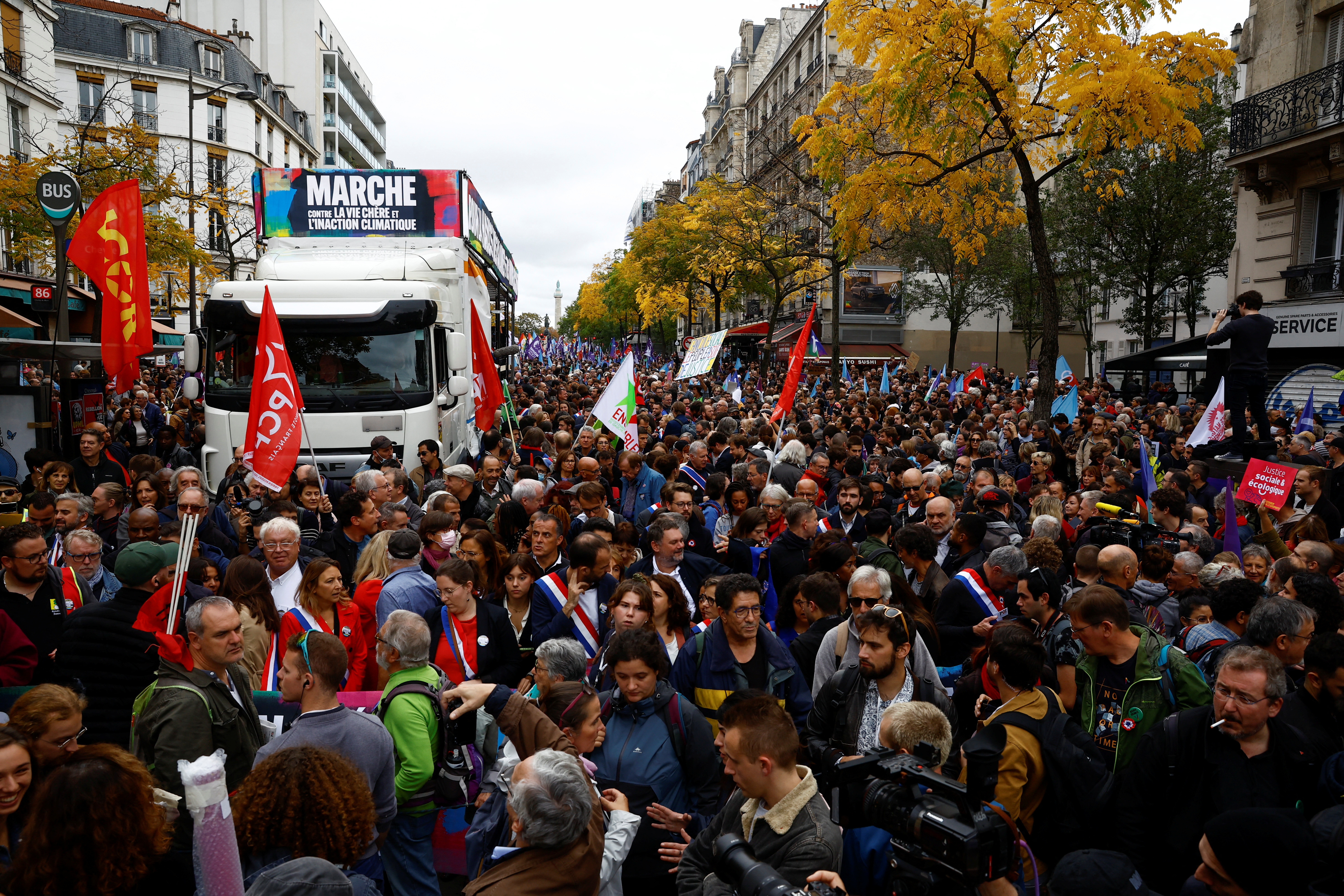 Left-wing alliances stage protest on inflation and climate, in Paris