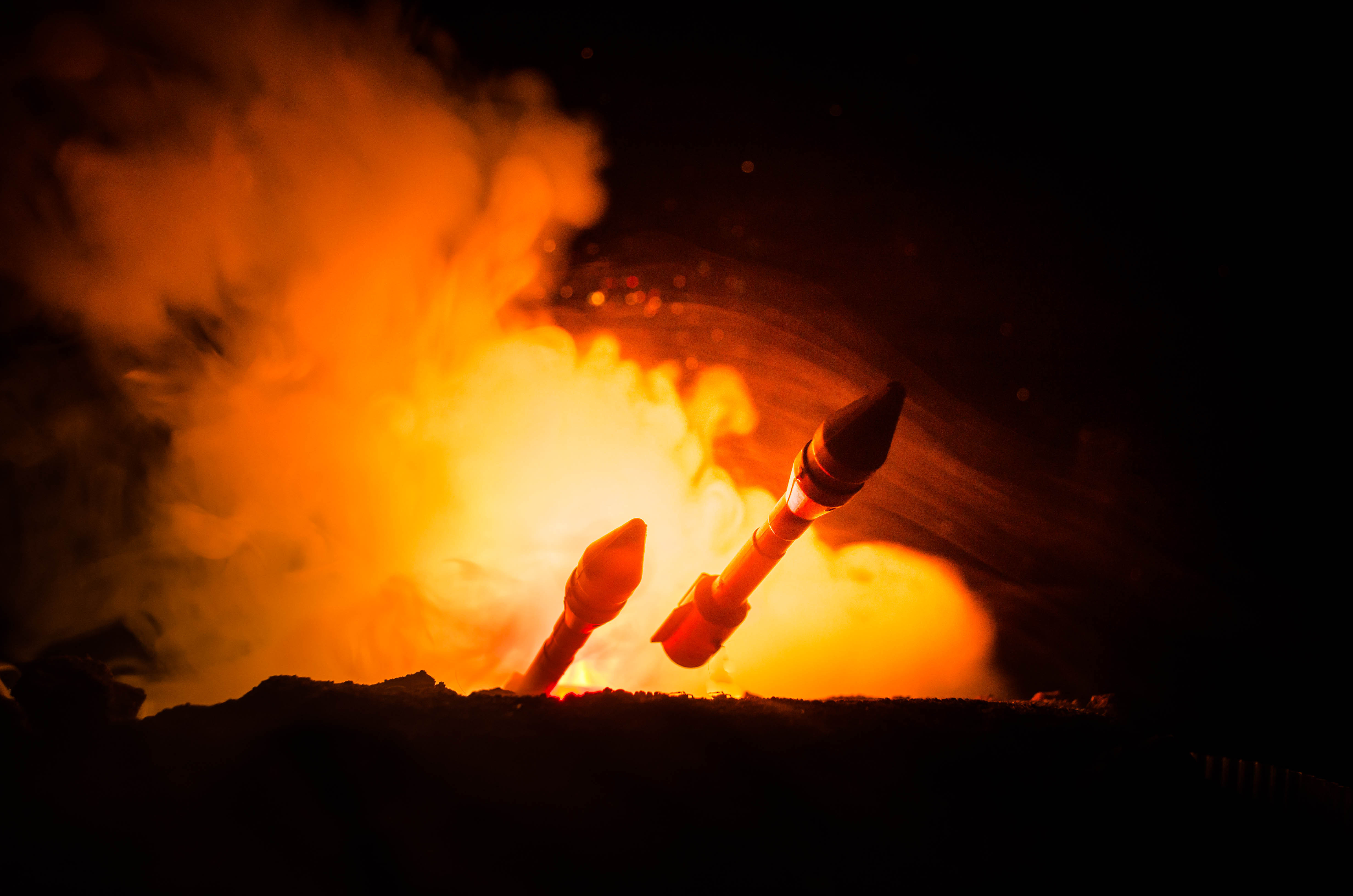 Rocket,Launch,With,Fire,Clouds.,Nuclear,Missiles,With,Warhead,Aimed