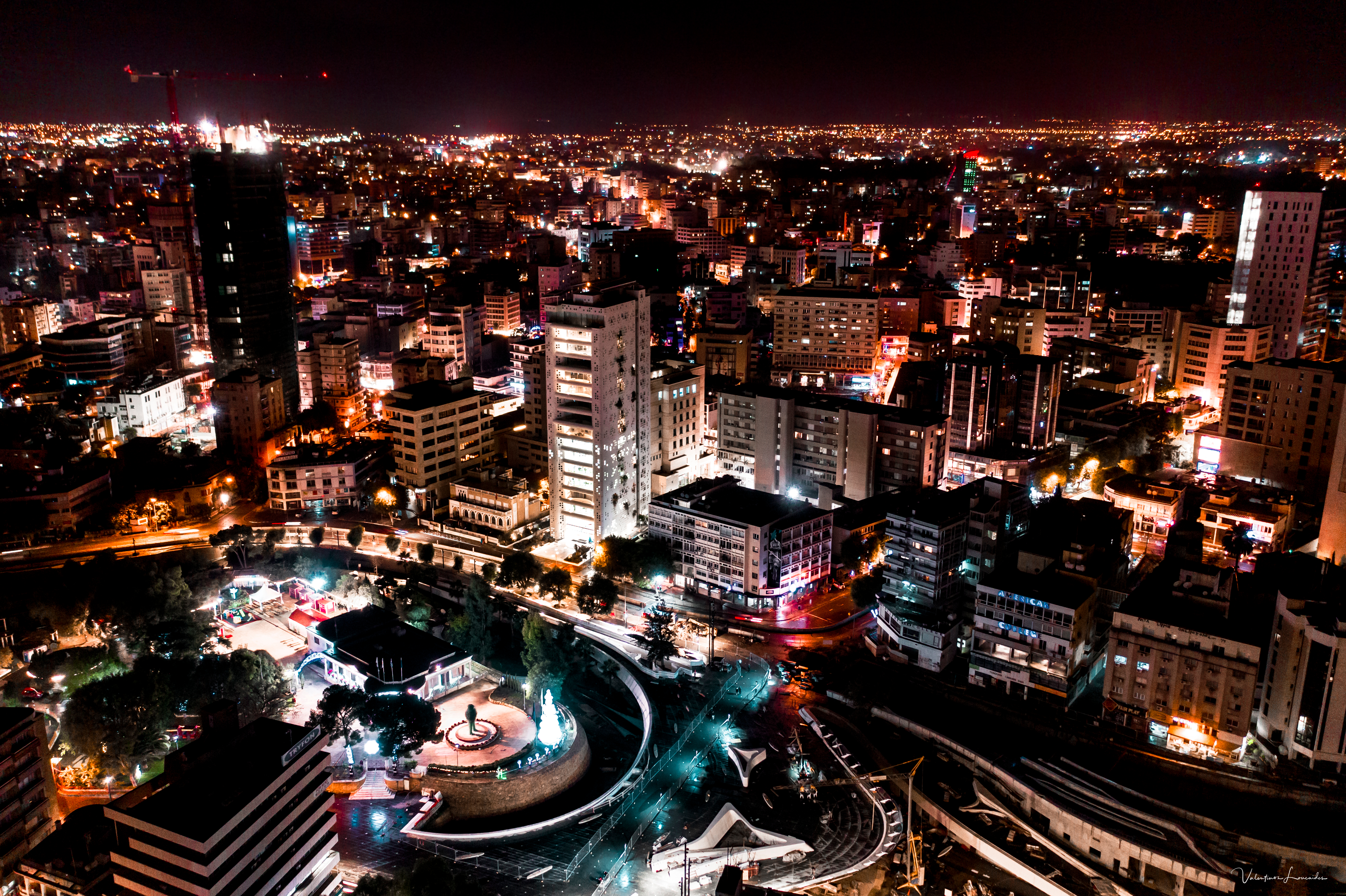 Nicosia,By,Night,Aerial,Shot