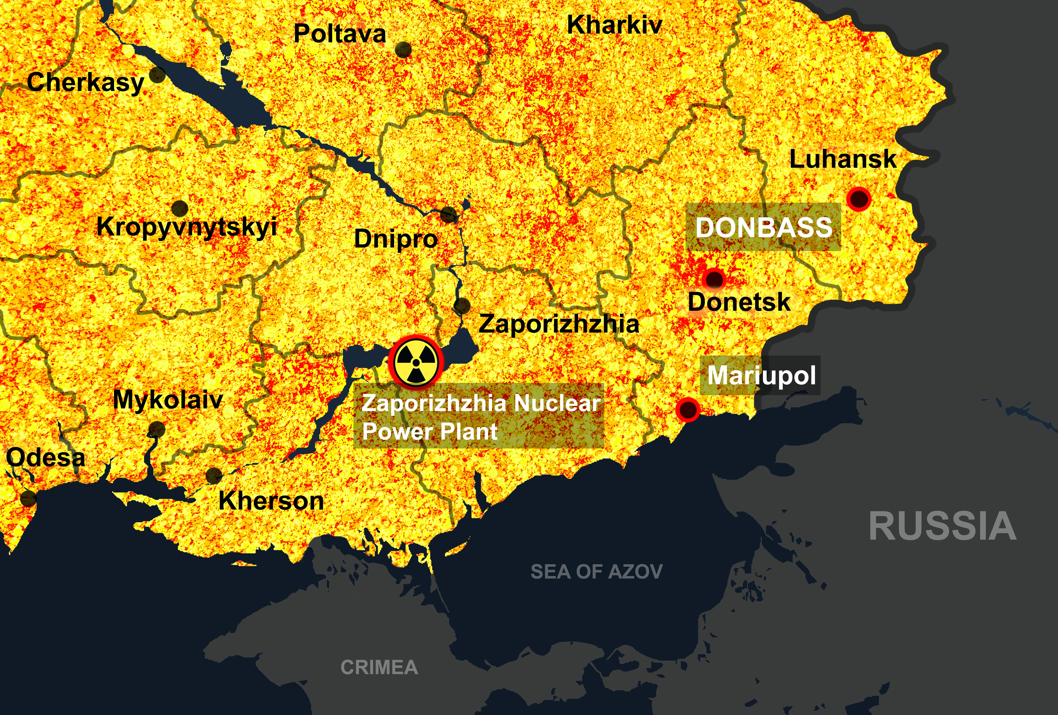 Zaporizhzhia,Nuclear,Power,Plant,In,Ukraine,Map,,Enerhodar,City,,Hot