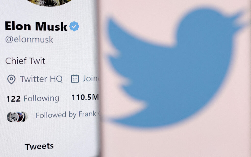 FILE PHOTO: Illustration shows Elon Musk's account and Twitter logo