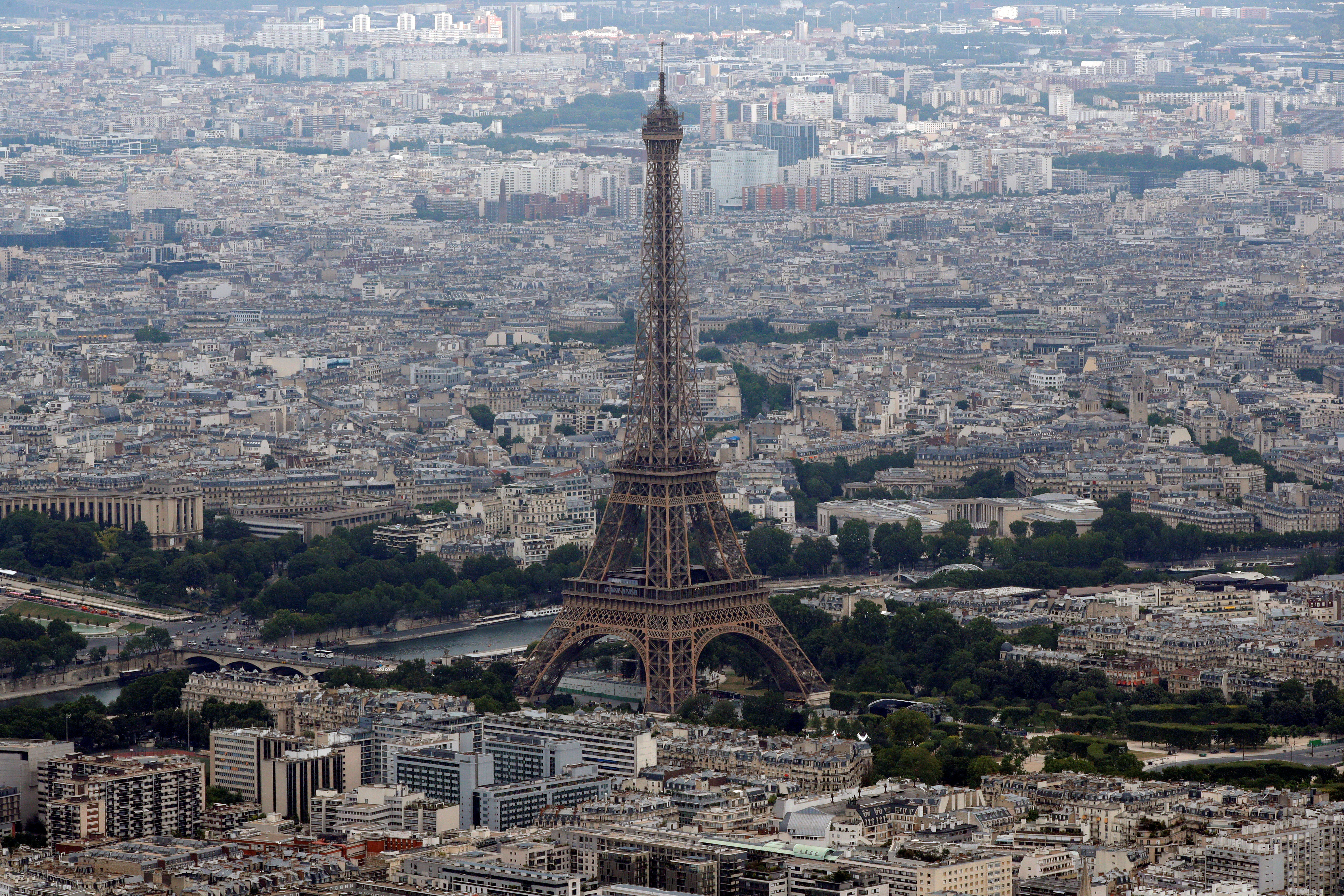 FILE PHOTO: An aerial view shows the Eiffel tower, the Seine River and the Paris skyline