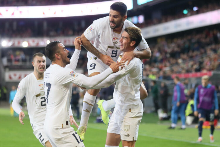 NORWAY vs SERBIA FILIP KOSTIC, ALEKSANDAR MITROVIC, DUSAN VLAHOVIC fudbaleri reprezentacije Srbije na utakmici UEFA Lige