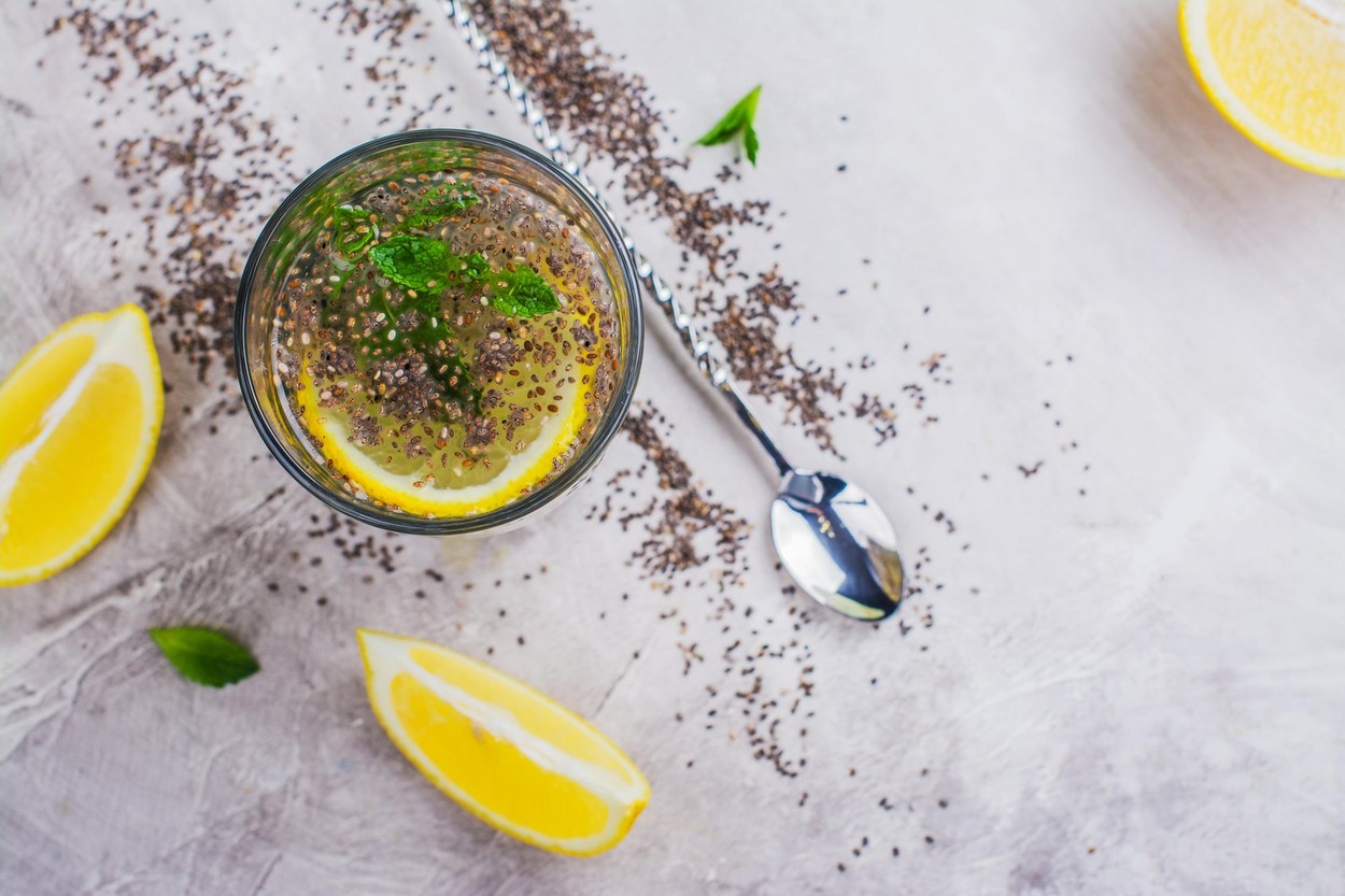 Chia fresca drink with lemon mint
