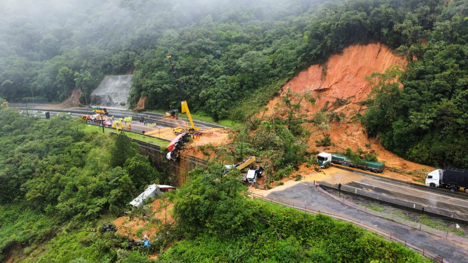Landslide in BR-376 federal road after heavy rains in Guaratuba, in Parana state