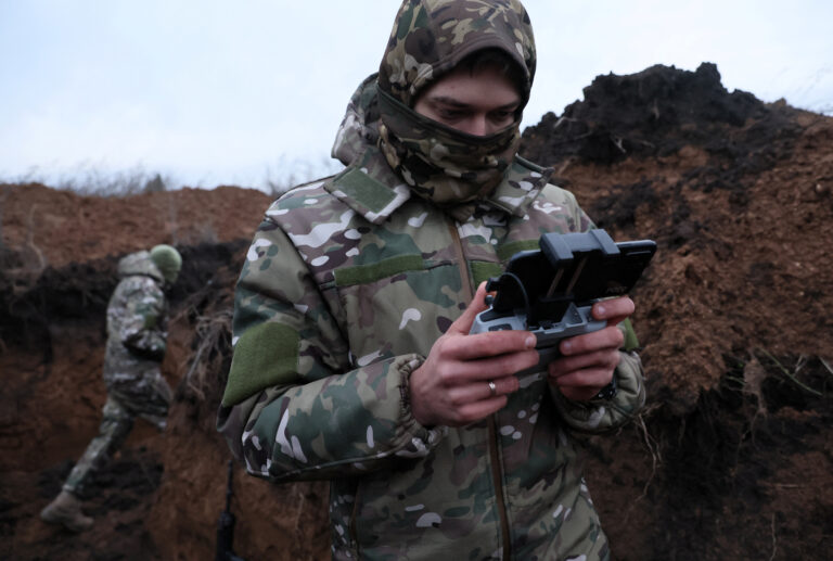 Military drone operators in eastern Ukraine