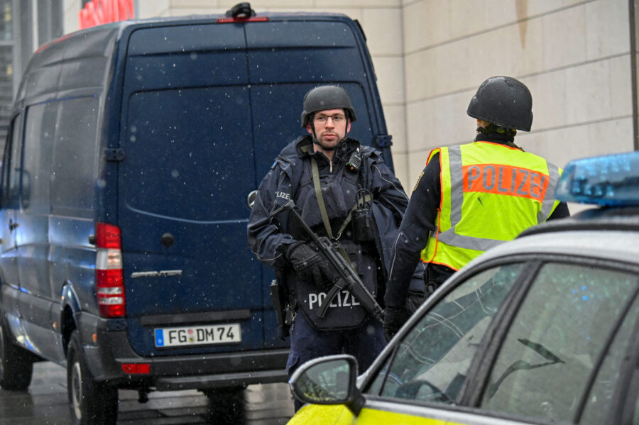 Police secure the area at a Christmas market in Dresden