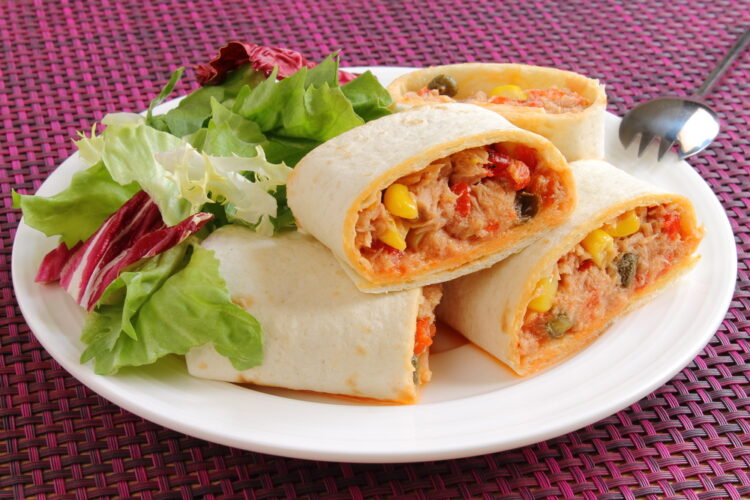 Sliced,Tortilla,Wrap,With,Tuna,Fish,And,Vegetables