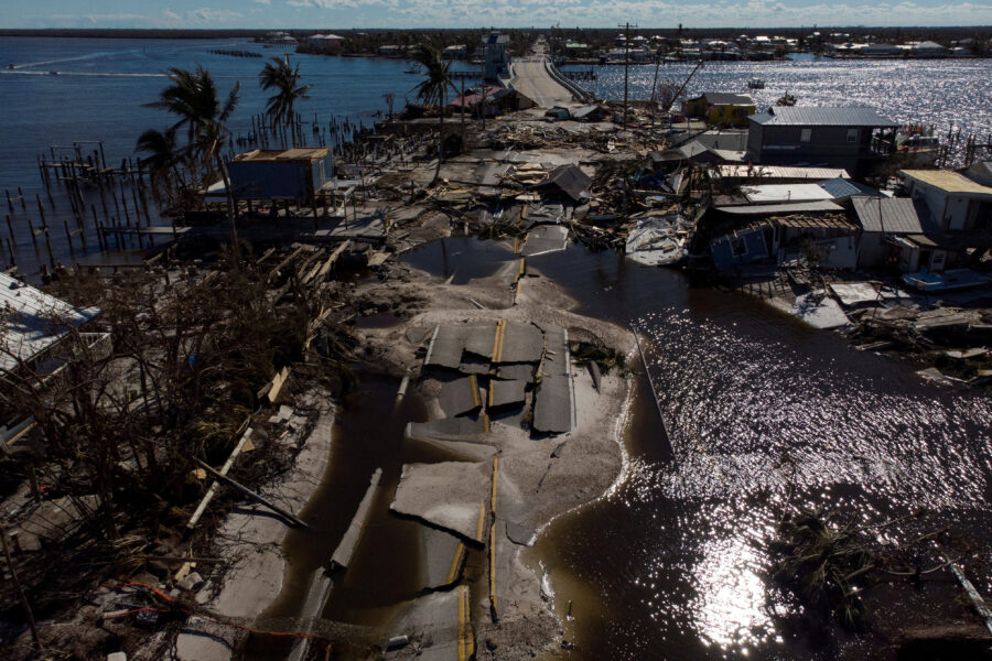 FILE PHOTO: A view of the destroyed road between Matlacha and Pine Island after Hurricane Ian caused widespread destruction in Matlacha