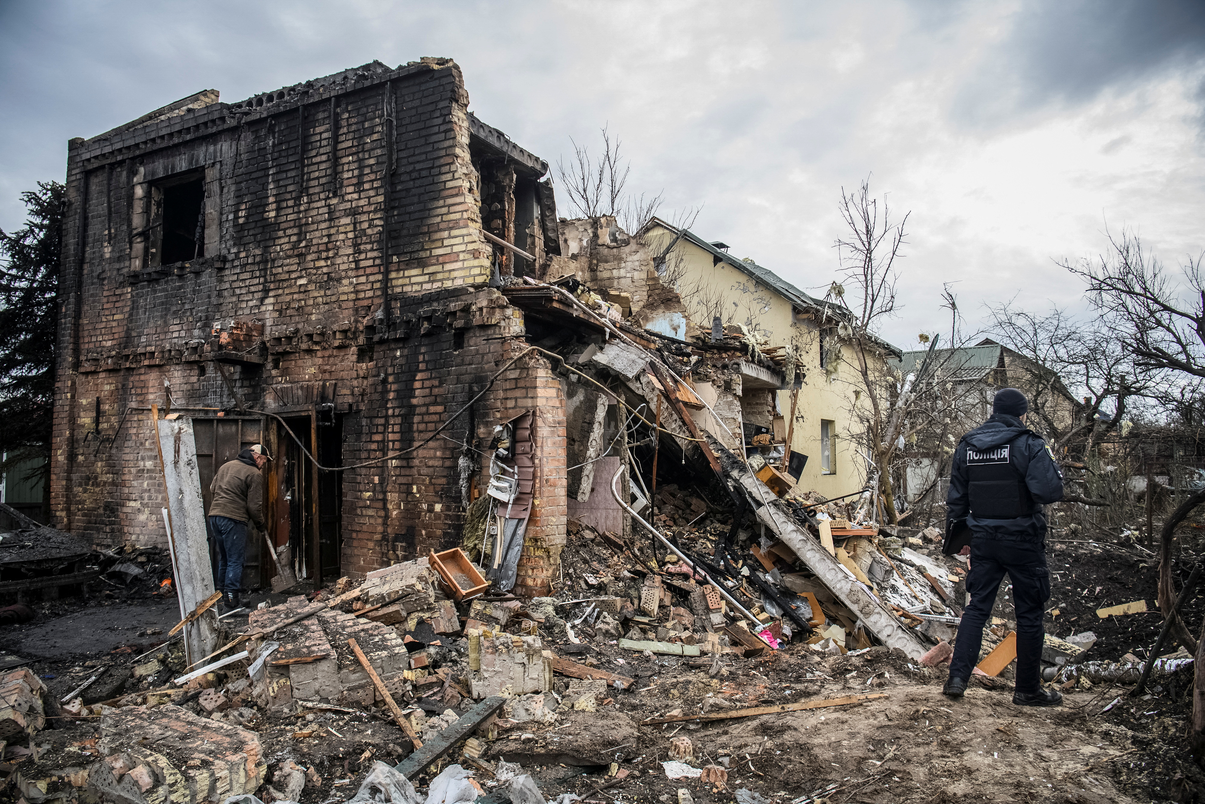 A view of a house destroyed by a Russian missile strike in Kyiv