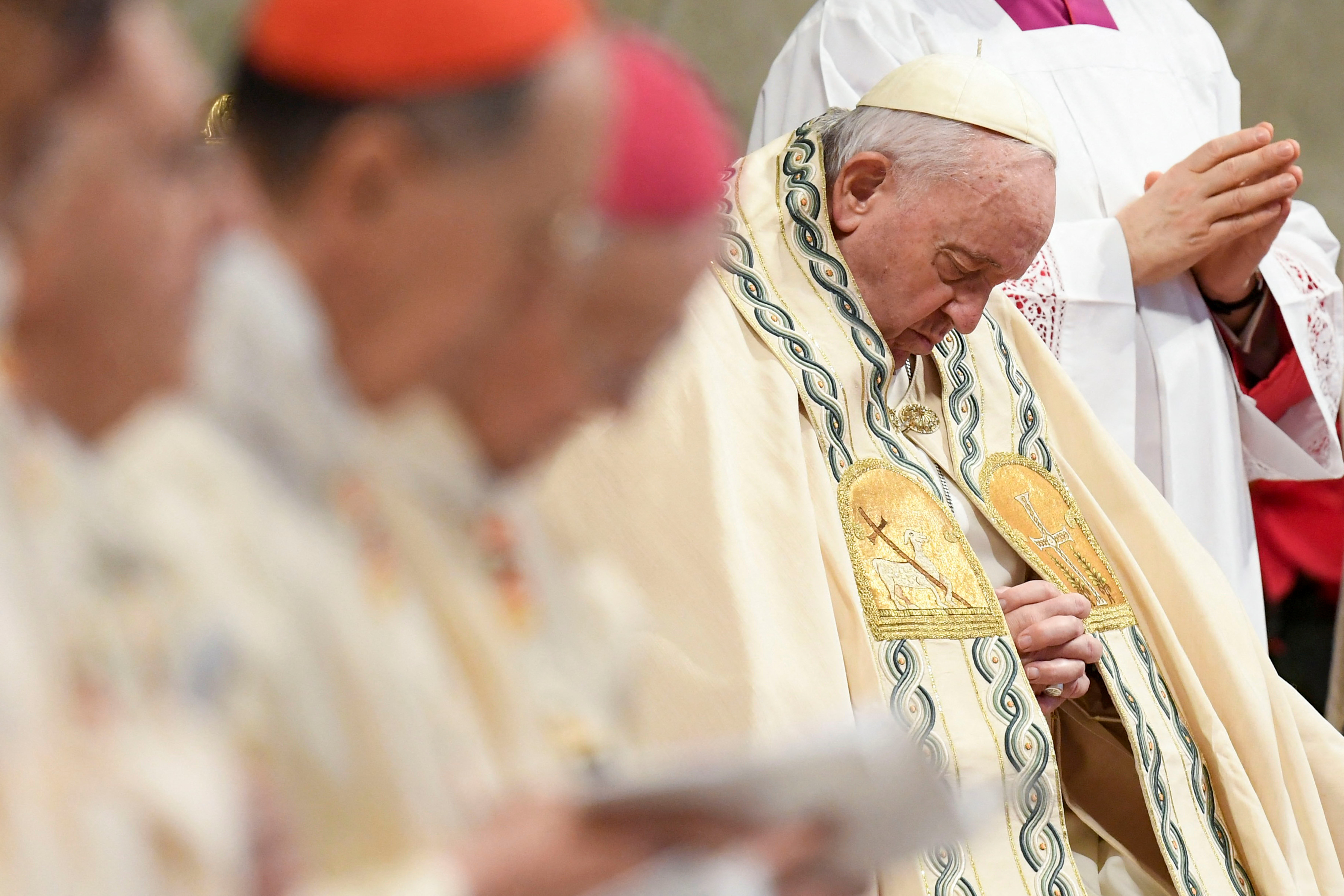 Pope Francis leads the Angelus prayer, on World Peace Day, at the Vatican