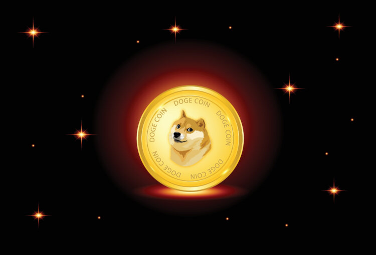 Doge,Coin,On,Fire,Red,Background,And,Stars.,Soge,To