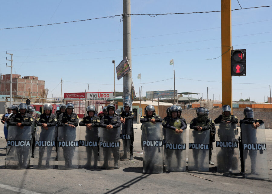 Demonstrators demand early elections and the release of ousted Peruvian leader Pedro Castillo, in Ica