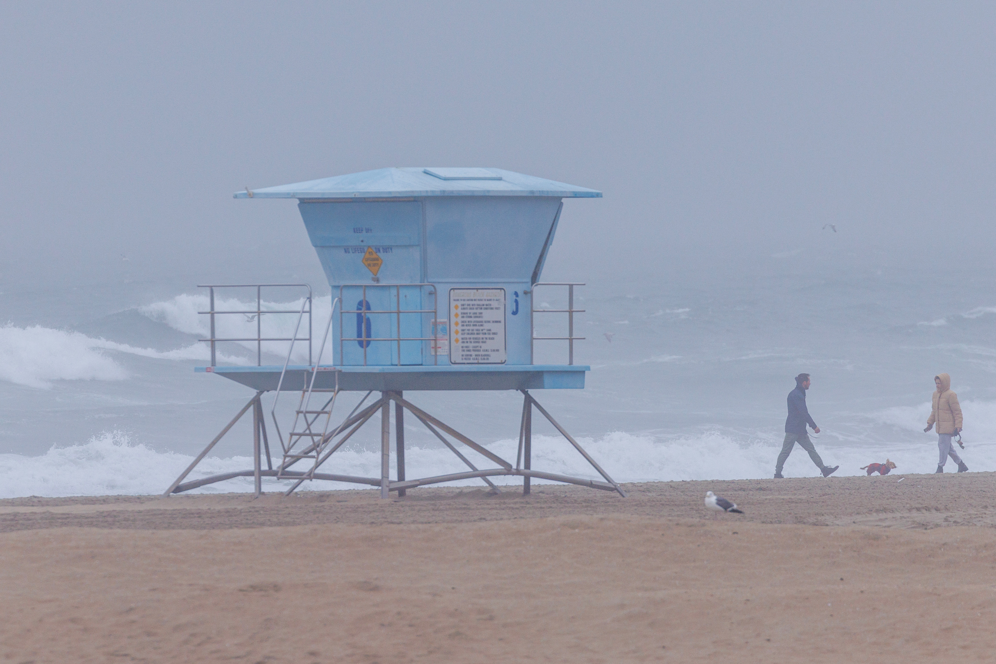 A winter storm in Huntington Beach, California