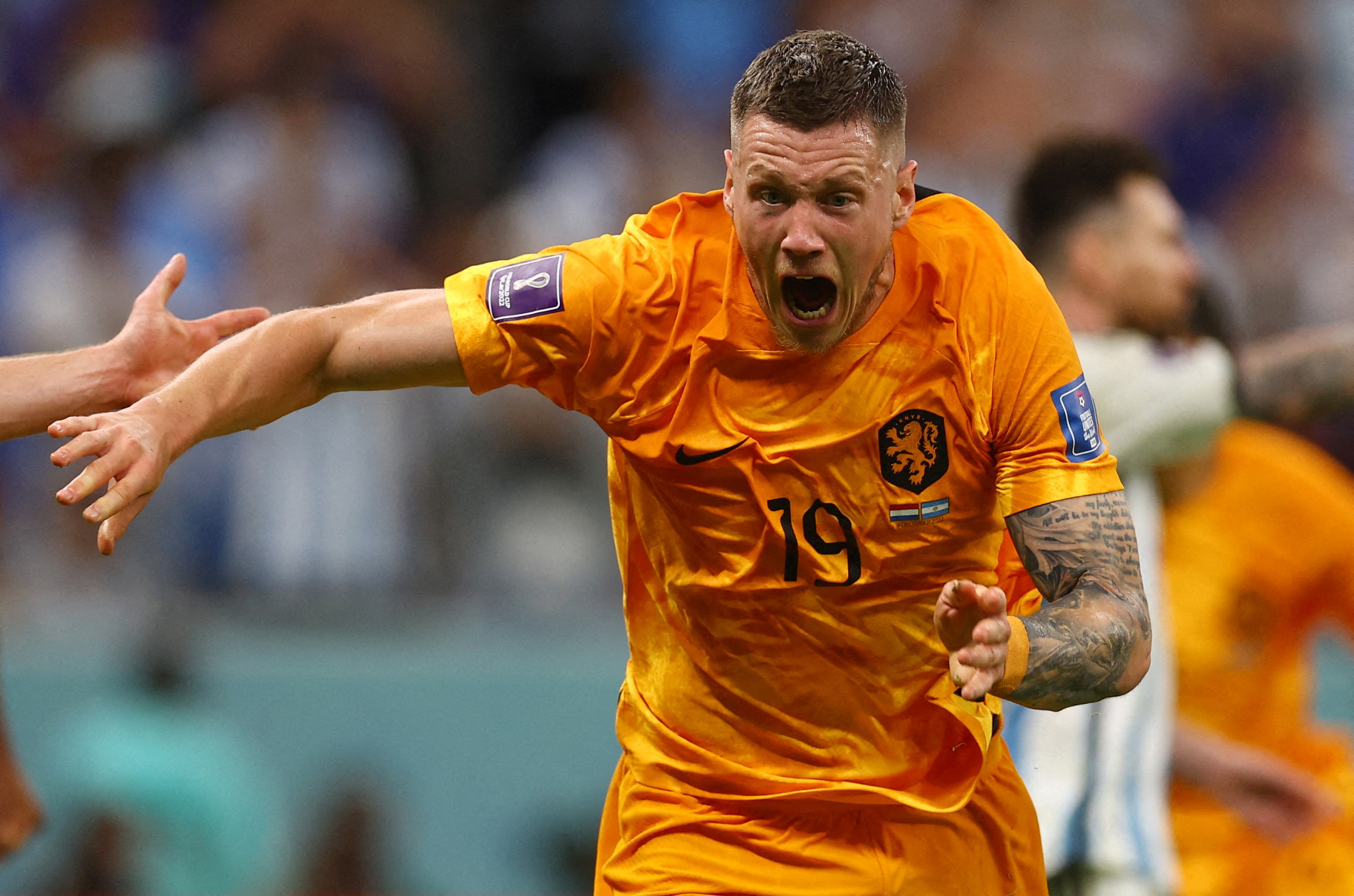 FILE PHOTO: Netherlands' Wout Weghorst celebrates scoring against Argentina