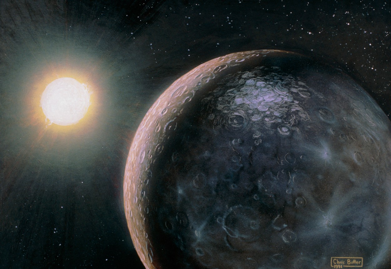 Artwork of Mercury with the Sun in the background