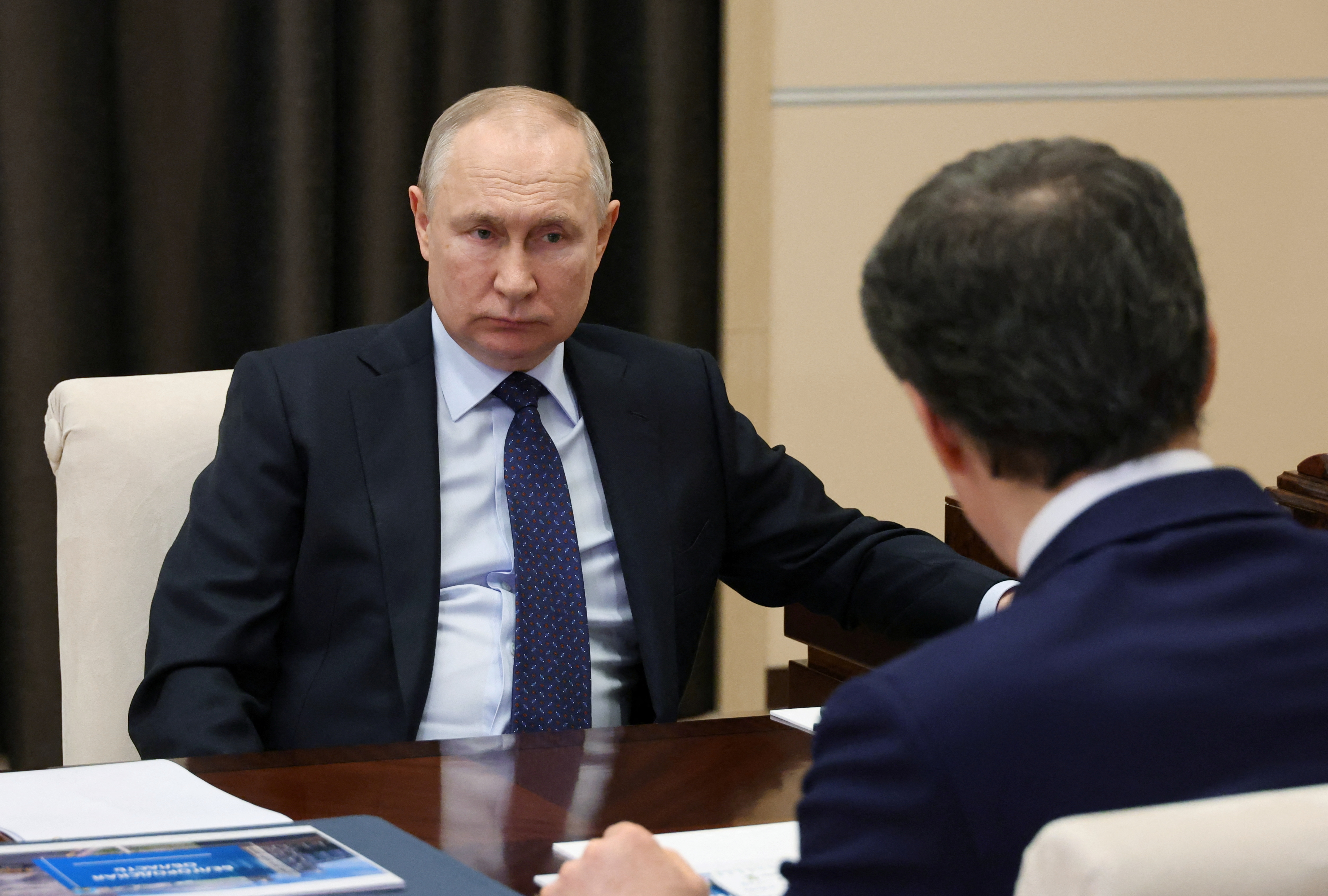 Russian President Vladimir Putin meets with Belgorod region governor Vyacheslav Gladkov, outside Moscow