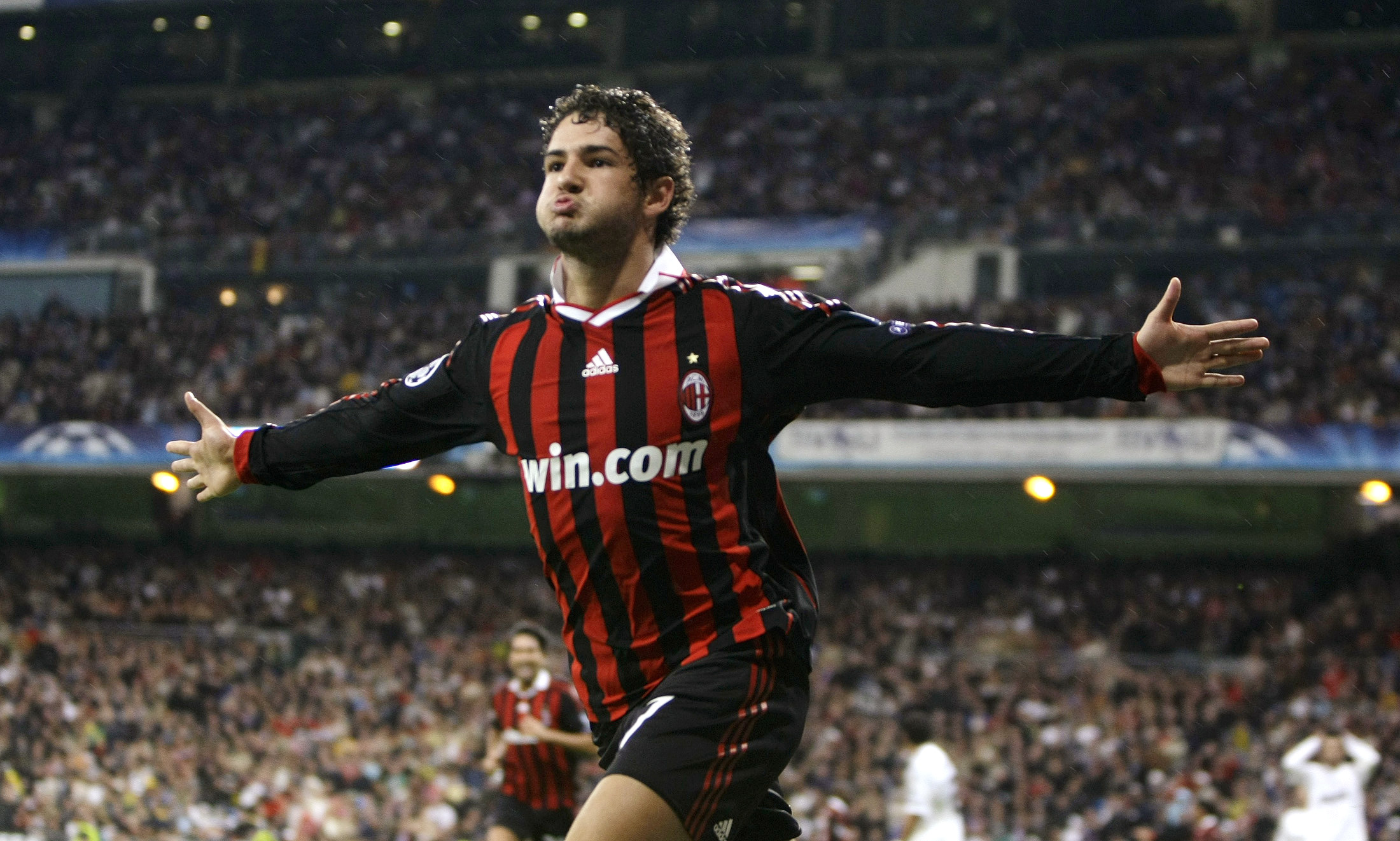 AC Milan's Pato celebrates his goal against Real Madrid  during their Champions League match in Madrid