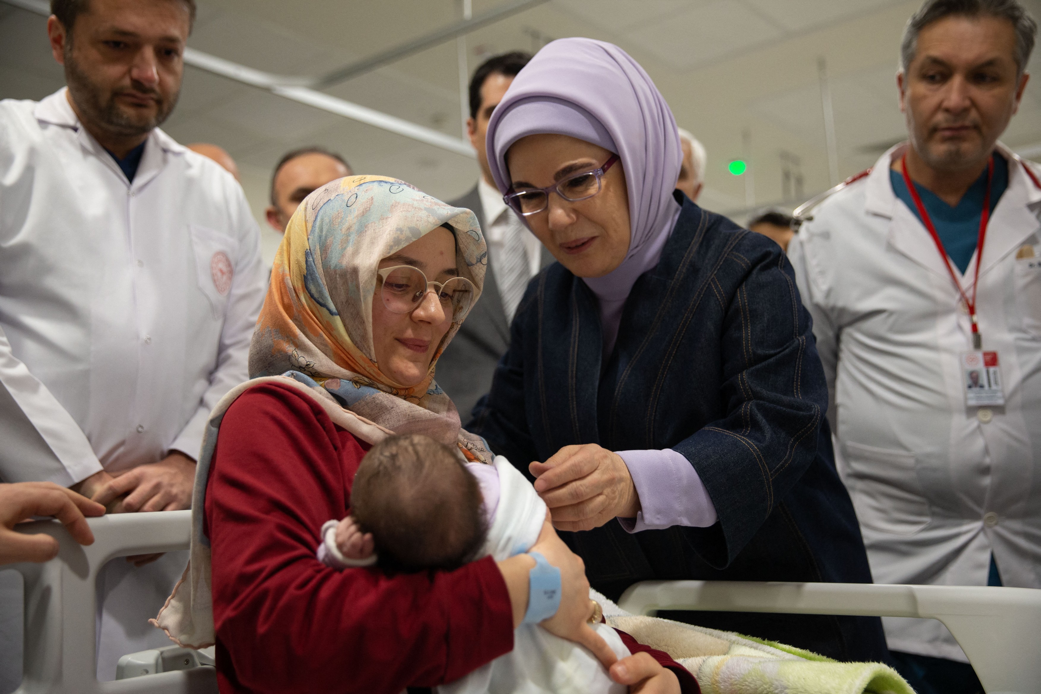 Turkish President's wife Emine Erdogan visits earthquake survivor babies