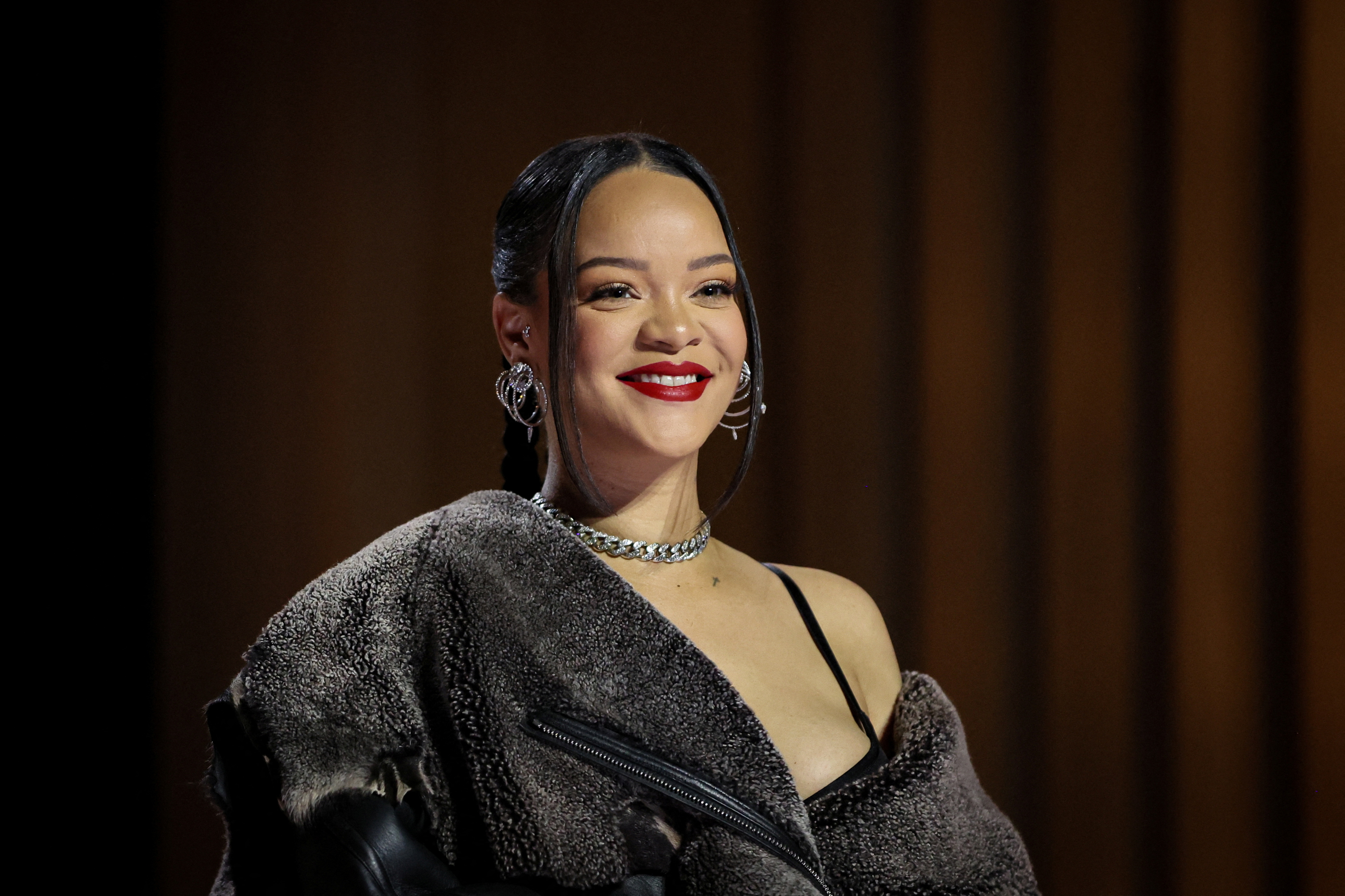 Singer Rihanna attends a news conference for the Super Bowl LVII Half Time Show in Phoenix, Arizona