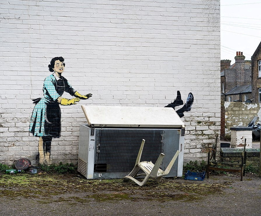 An artwork depicting violence against women, painted by street artist Banksy for the occasion of Valentines Day, in Margate