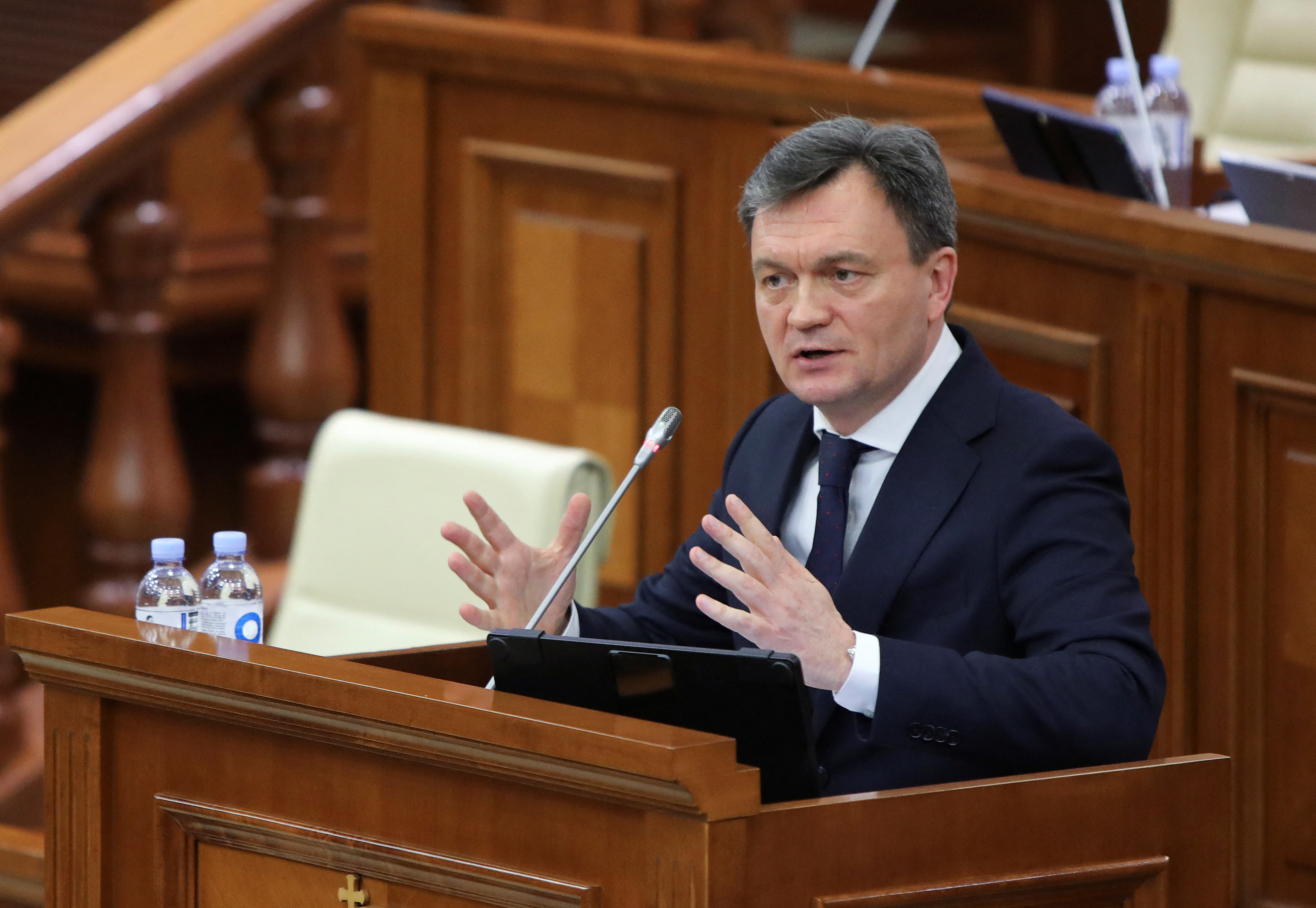 Dorin Recean, Moldovan president's nominee for prime minister, addresses parliament