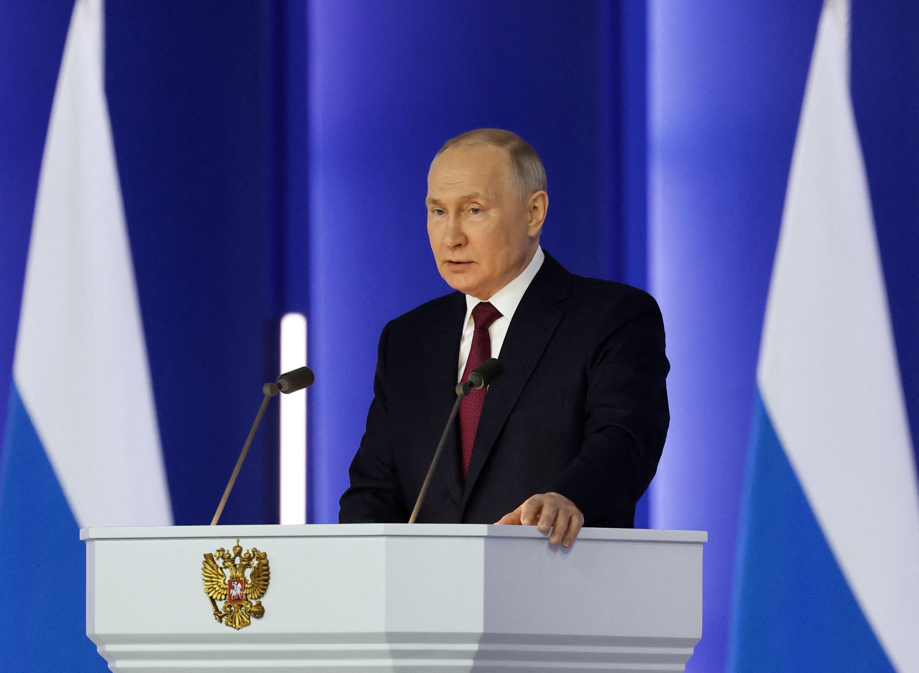 Russian President Putin delivers his annual address to the Federal Assembly in Moscow