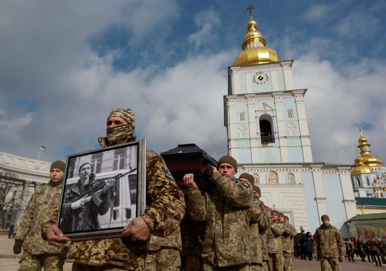 Memorial ceremony for members of Ukrainian Brotherhood volunteer's battalion, killed earlier during a raid on Russian territory, in Kyiv