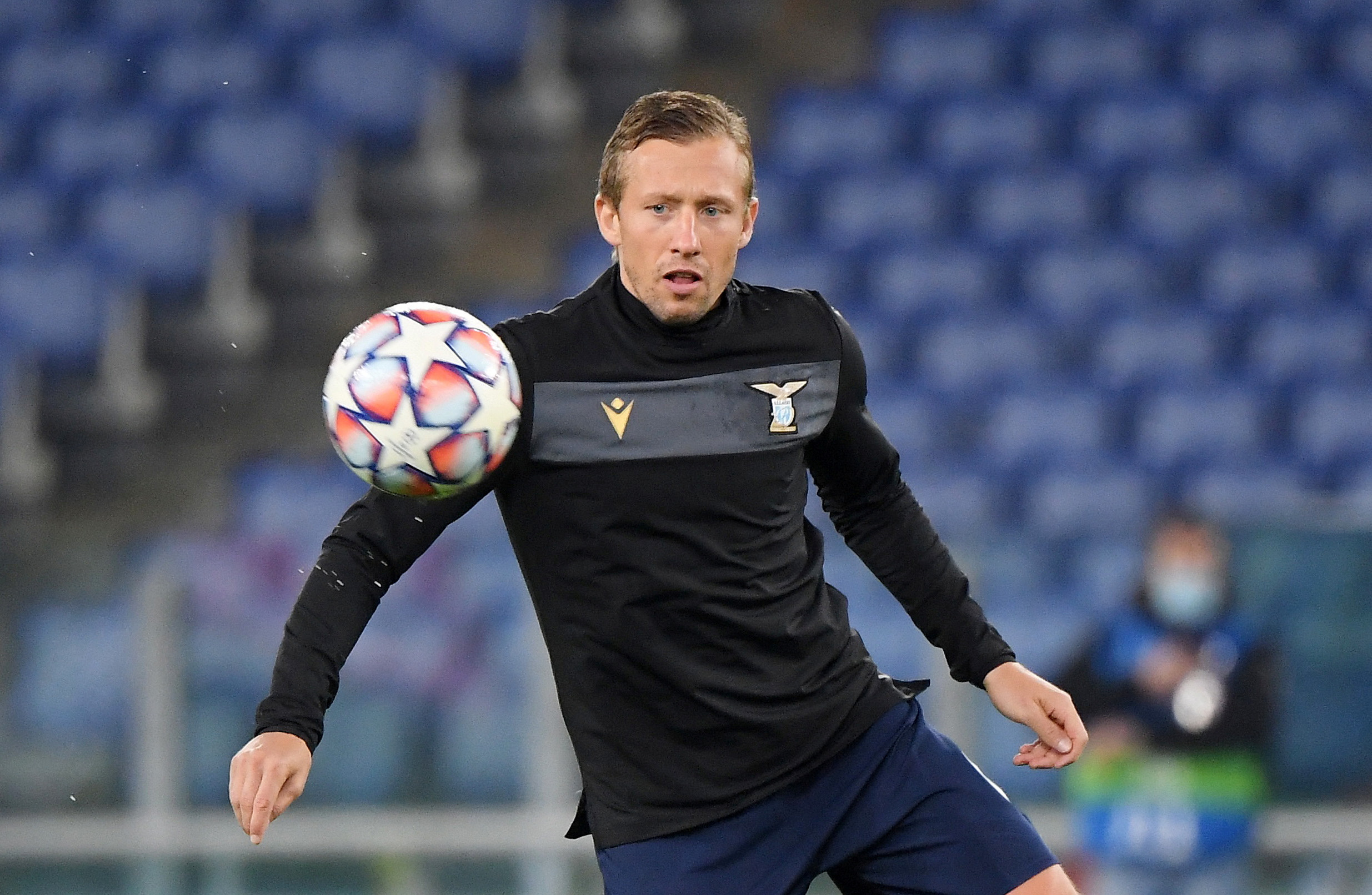FILE PHOTO: Lucas Leiva during his time with Lazio is seen here  warming up before a Champions League match against Zenit St Petersburg