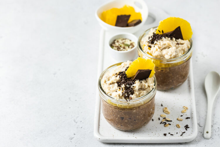 Healthy,Coconut,Chocolate,Overnight,Oats,In,Glasses.,Selective,Focus,,Copy