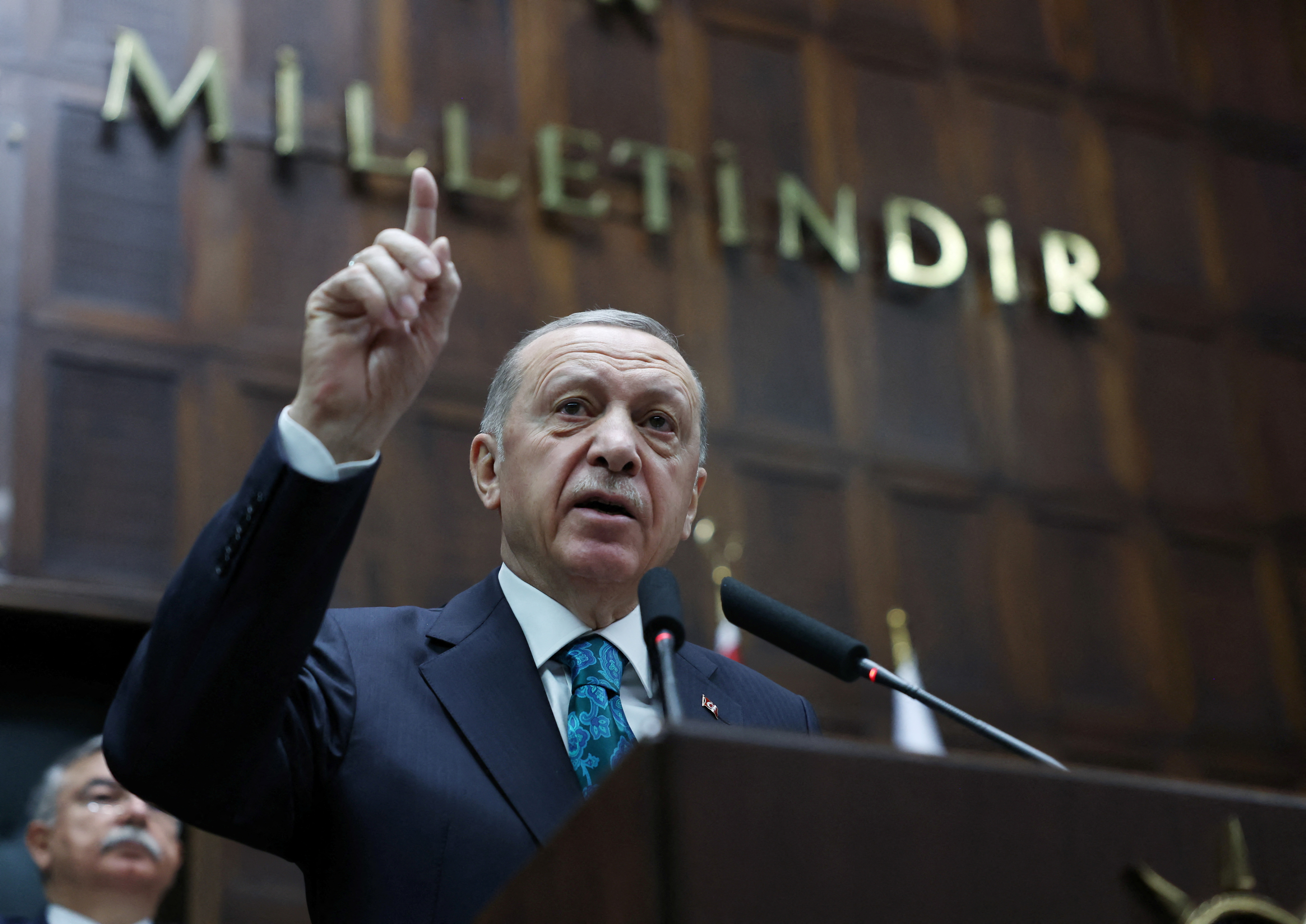 Turkish President Erdogan addresses members of his ruling AKP during a meeting in Ankara