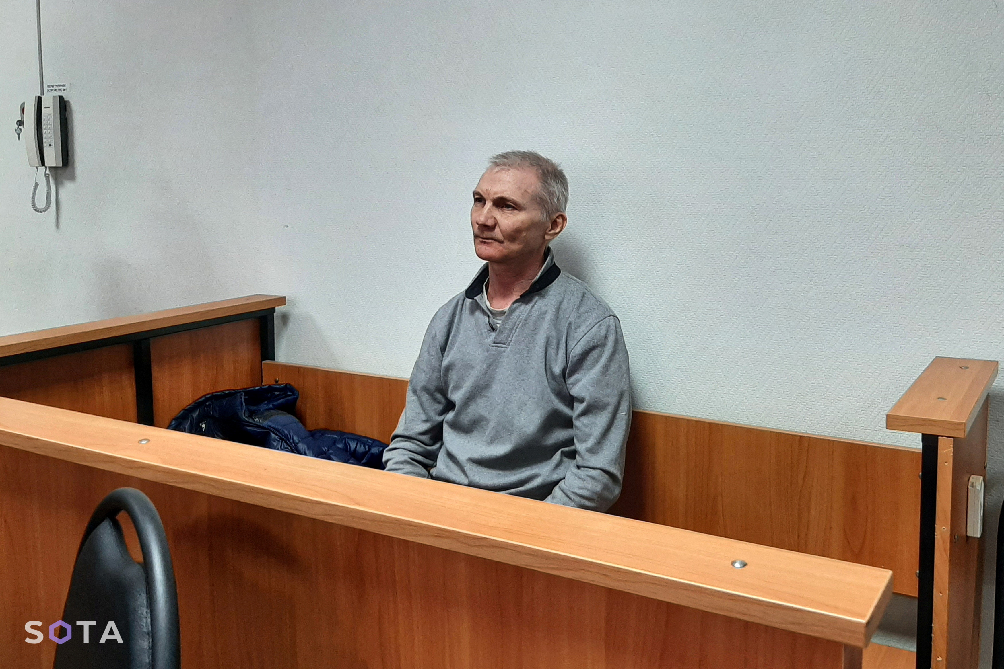 FILE PHOTO: Russian citizen Alexei Moskalyov accused of discrediting the country's armed forces attends a court hearing in Yefremov