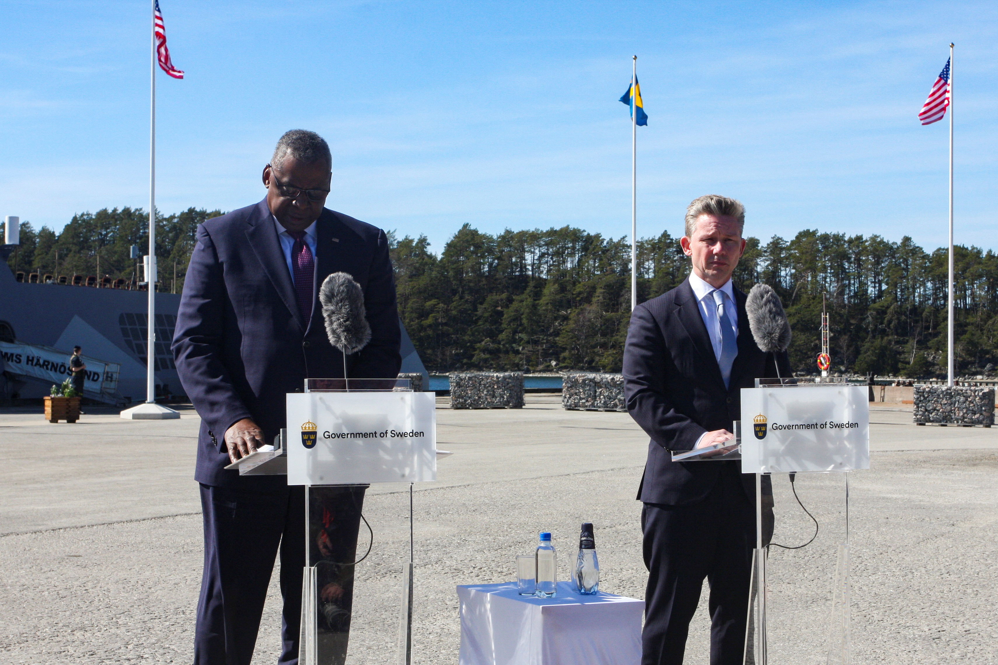 U.S. Defence Secretary Austin visits Musko Naval Base in Stockholm County