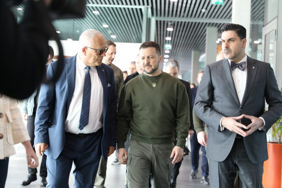 Ukraine President Zelenskiy visits the International Criminal Court, in The Hague