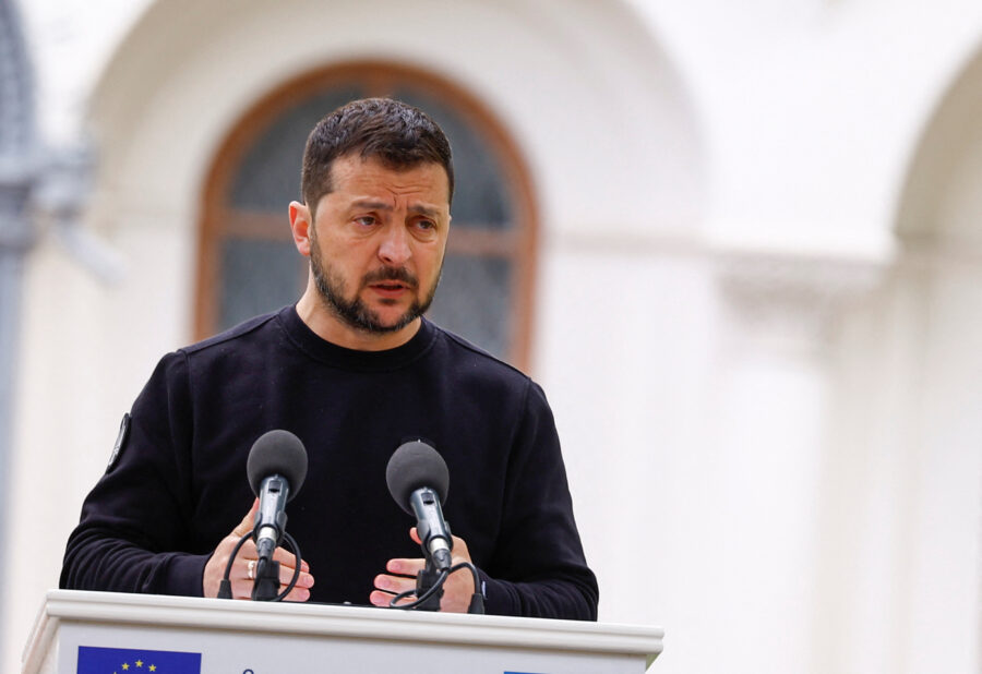 Ukraine's President Zelenskiy attends a joint press conference with European Commission President von der Leyen in Kyiv