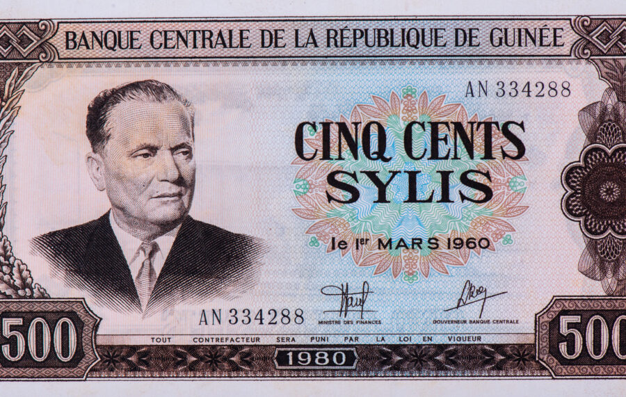 J.,Broz,Tito,Portrait,From,Guinea,500,Sylis,1980,Banknotes.